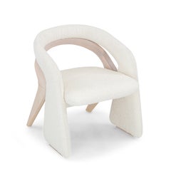 Customizable Modern Dining Chair in Dover Oak and White Boucle, Olga Collection