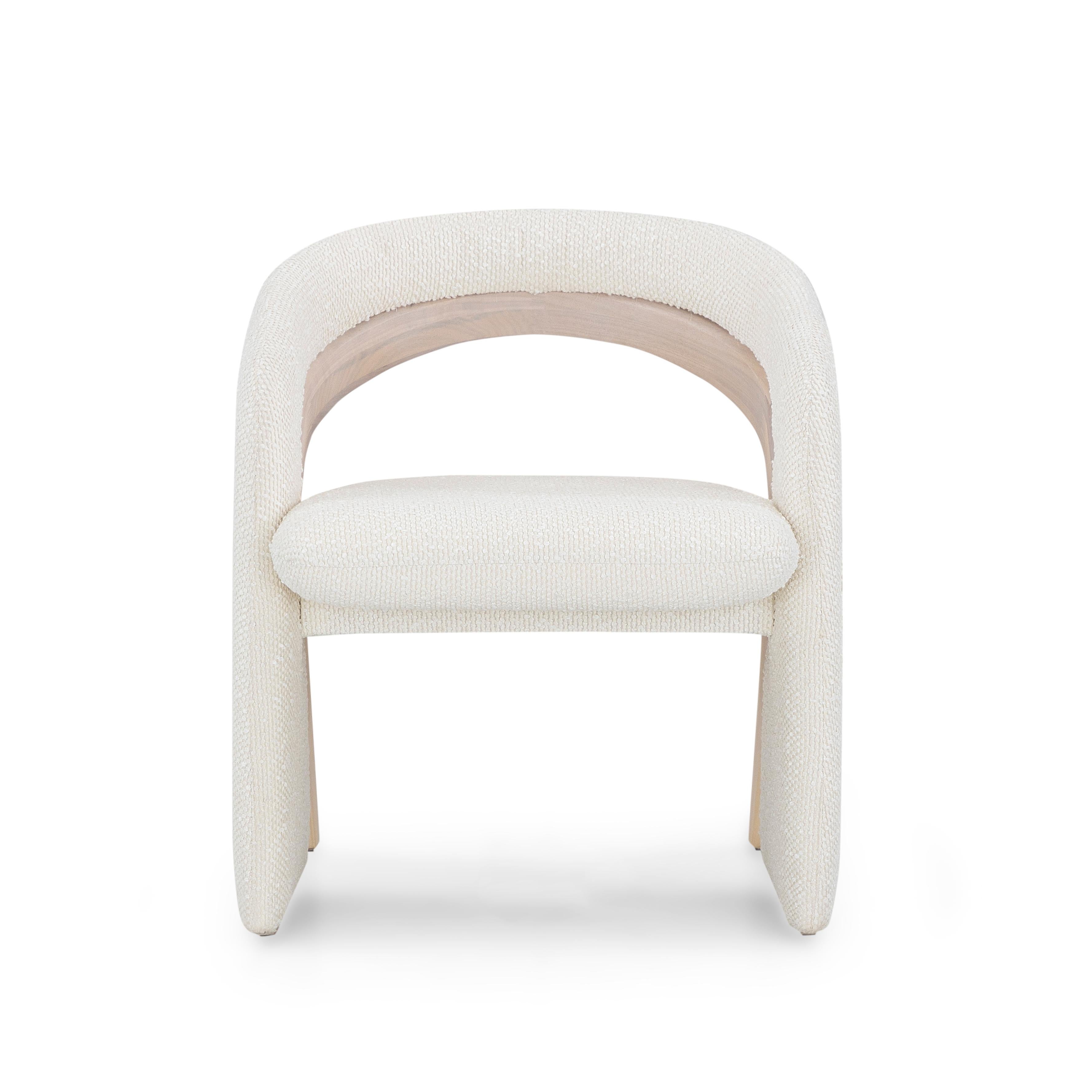 Brazilian Olga Contemporary Dining Chair in Whitewash Wood Finish and White Boucle Fabric For Sale