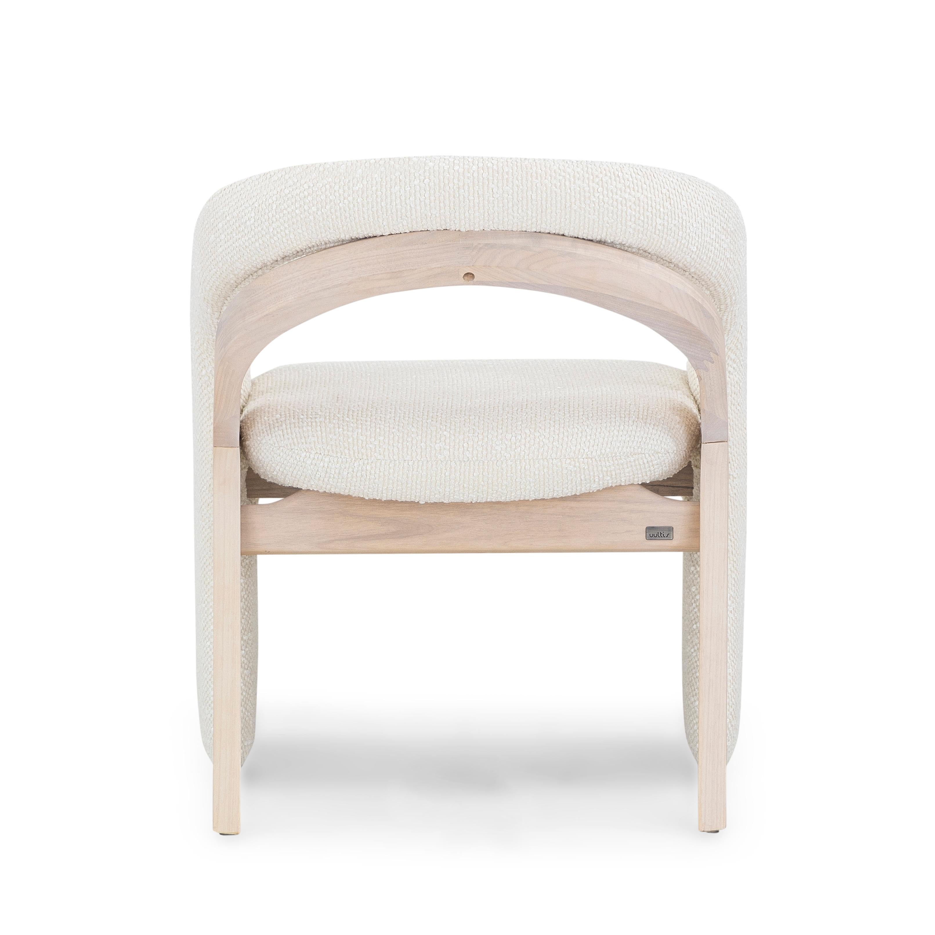 Olga Contemporary Dining Chair in Whitewash Wood Finish and White Boucle Fabric In New Condition For Sale In Miami, FL