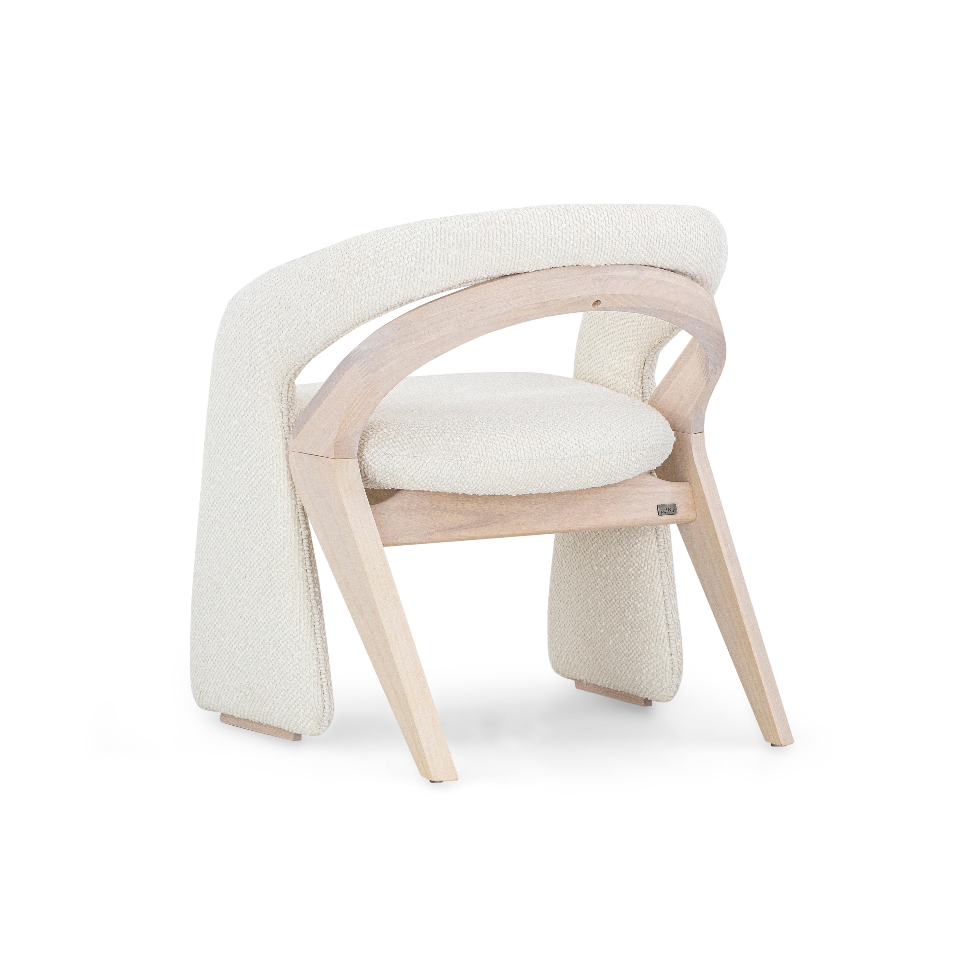 Bleached Customizable Modern Dining Chair in Dover Oak and White Boucle, Olga Collection For Sale