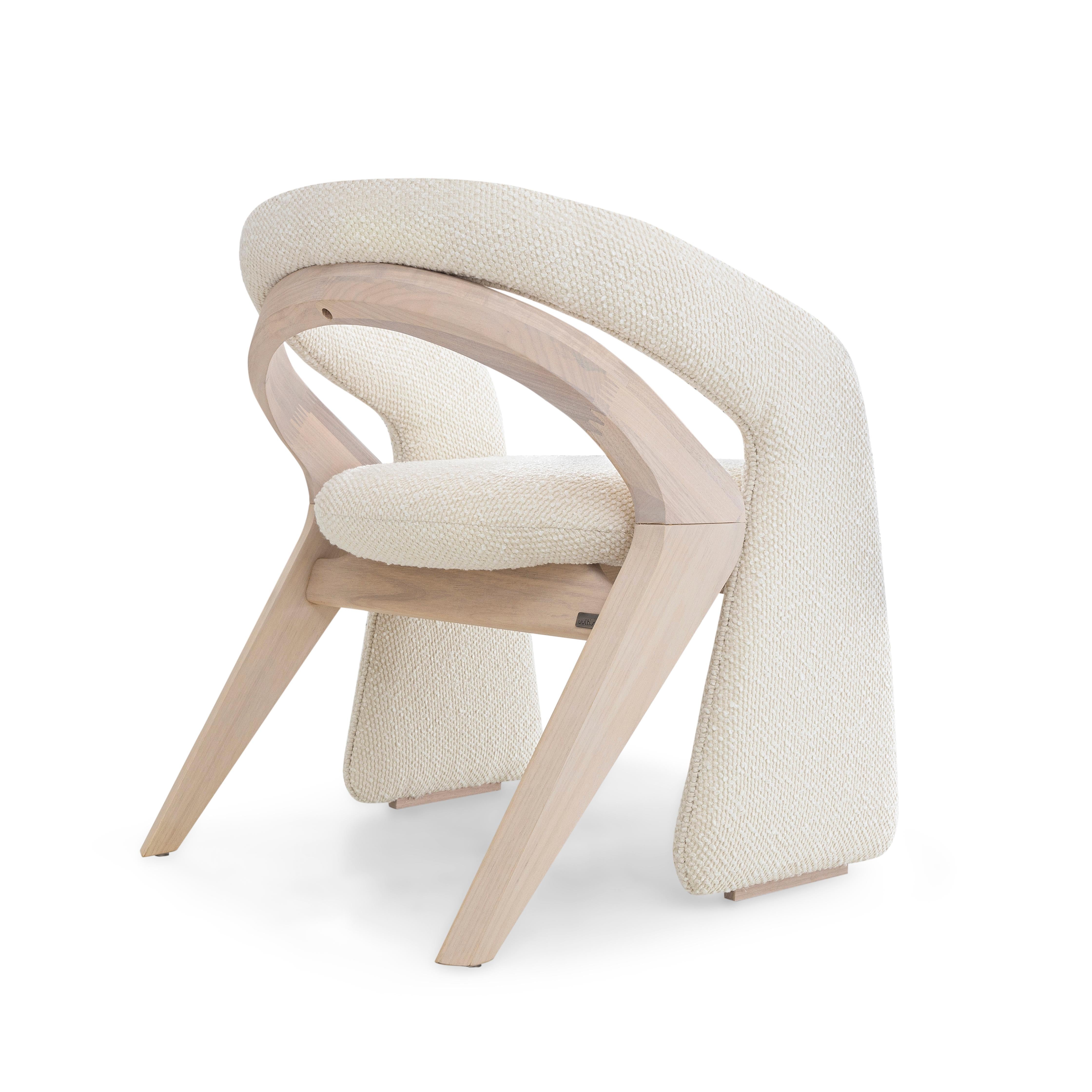 Customizable Modern Dining Chair in Dover Oak and White Boucle, Olga Collection In New Condition For Sale In Miami, FL
