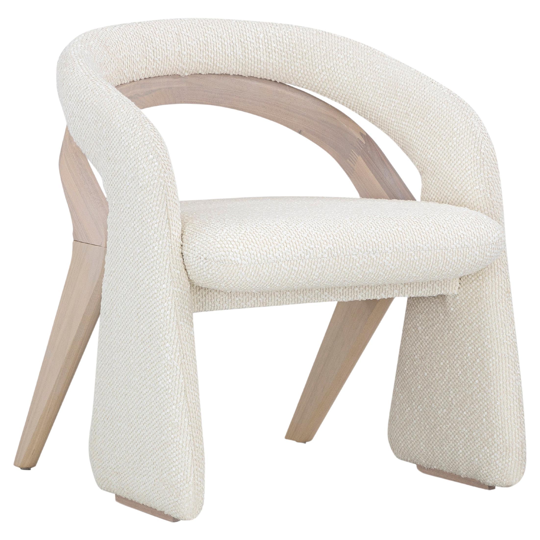 Olga Contemporary Dining Chair in Whitewash Wood Finish and White Boucle Fabric For Sale