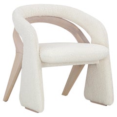 Olga Contemporary Dining Chair in Whitewash Wood Finish and White Boucle Fabric