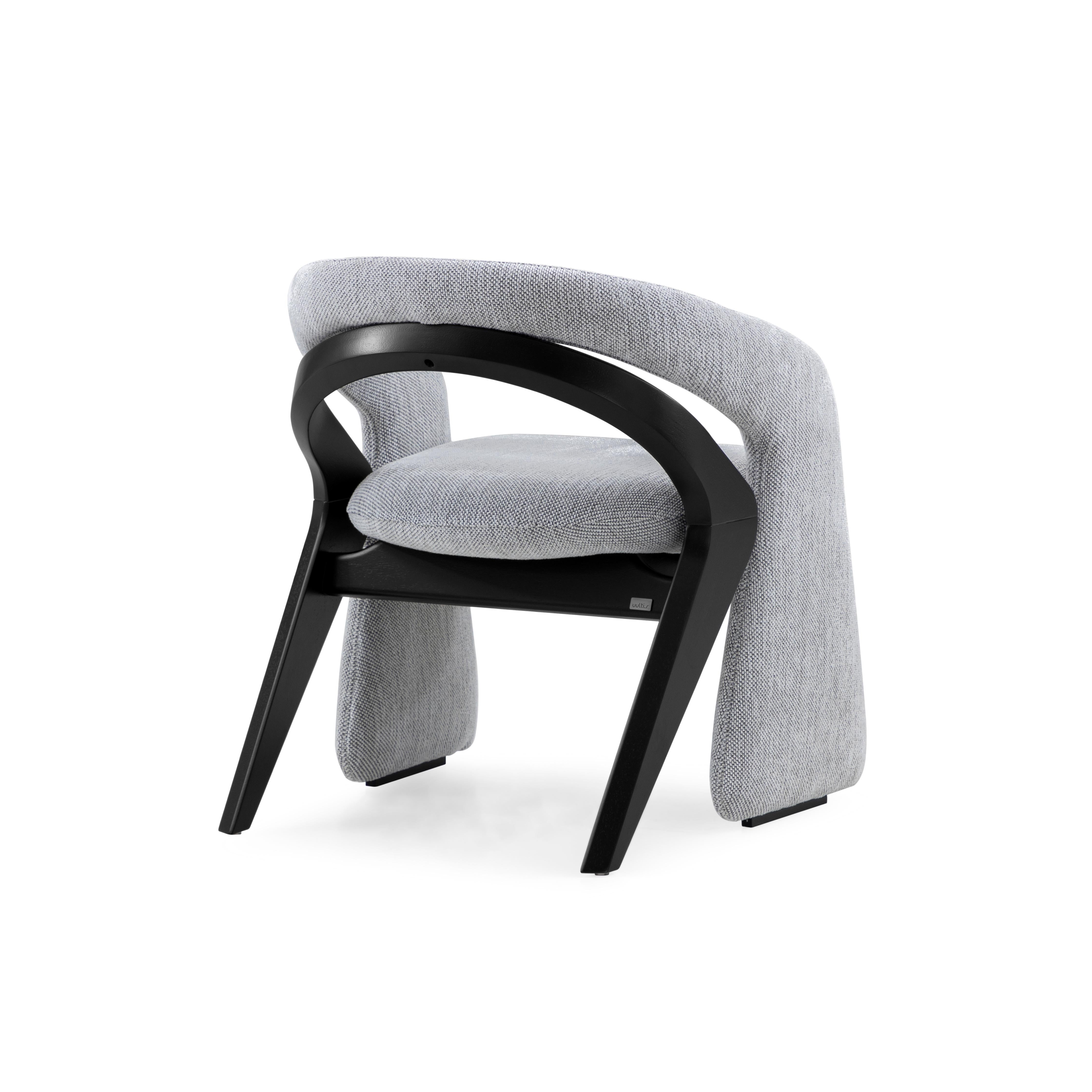 Brazilian Olga Dining Chair in Black Wood Finish and Gray Fabric For Sale