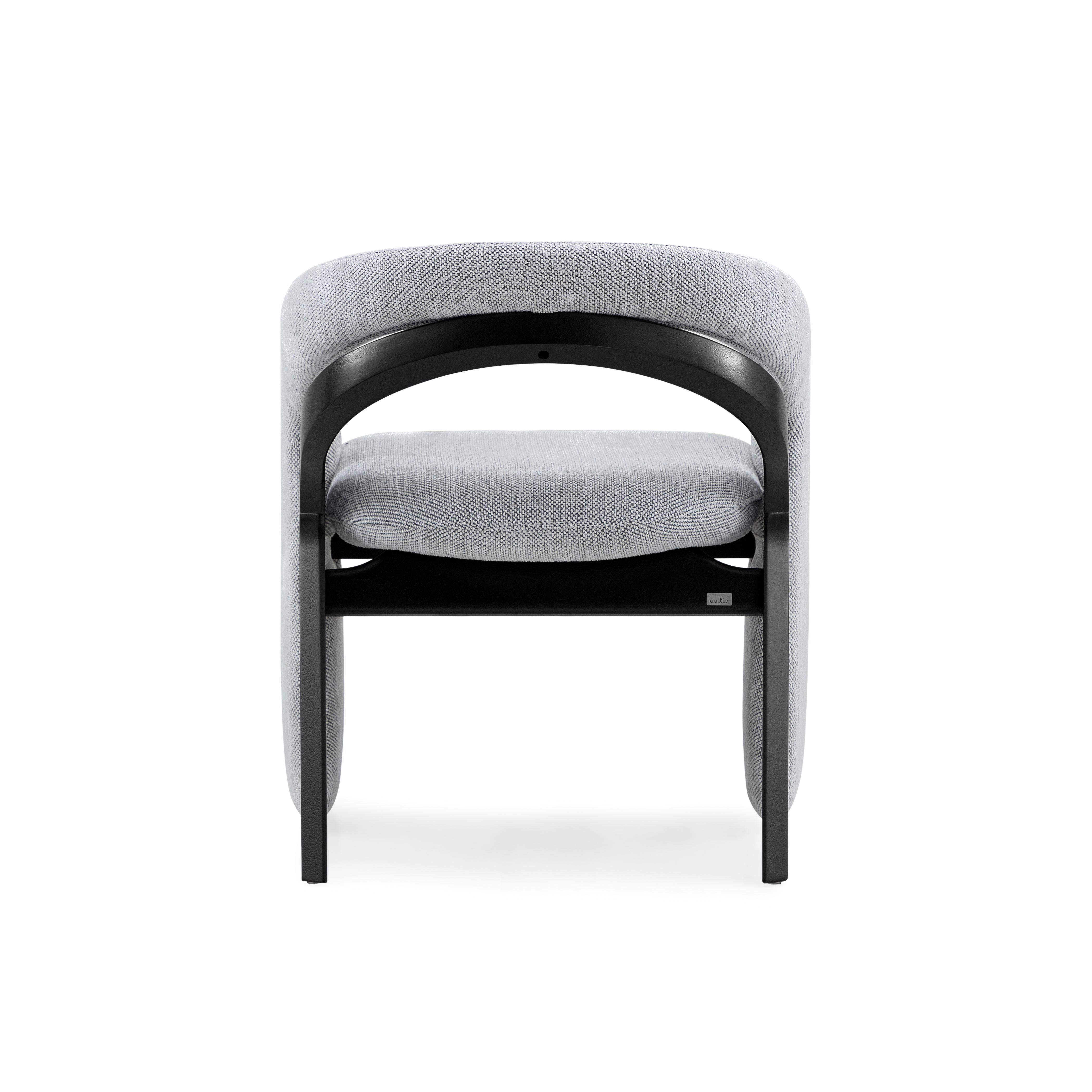 Olga Dining Chair in Black Wood Finish and Gray Fabric In New Condition For Sale In Miami, FL