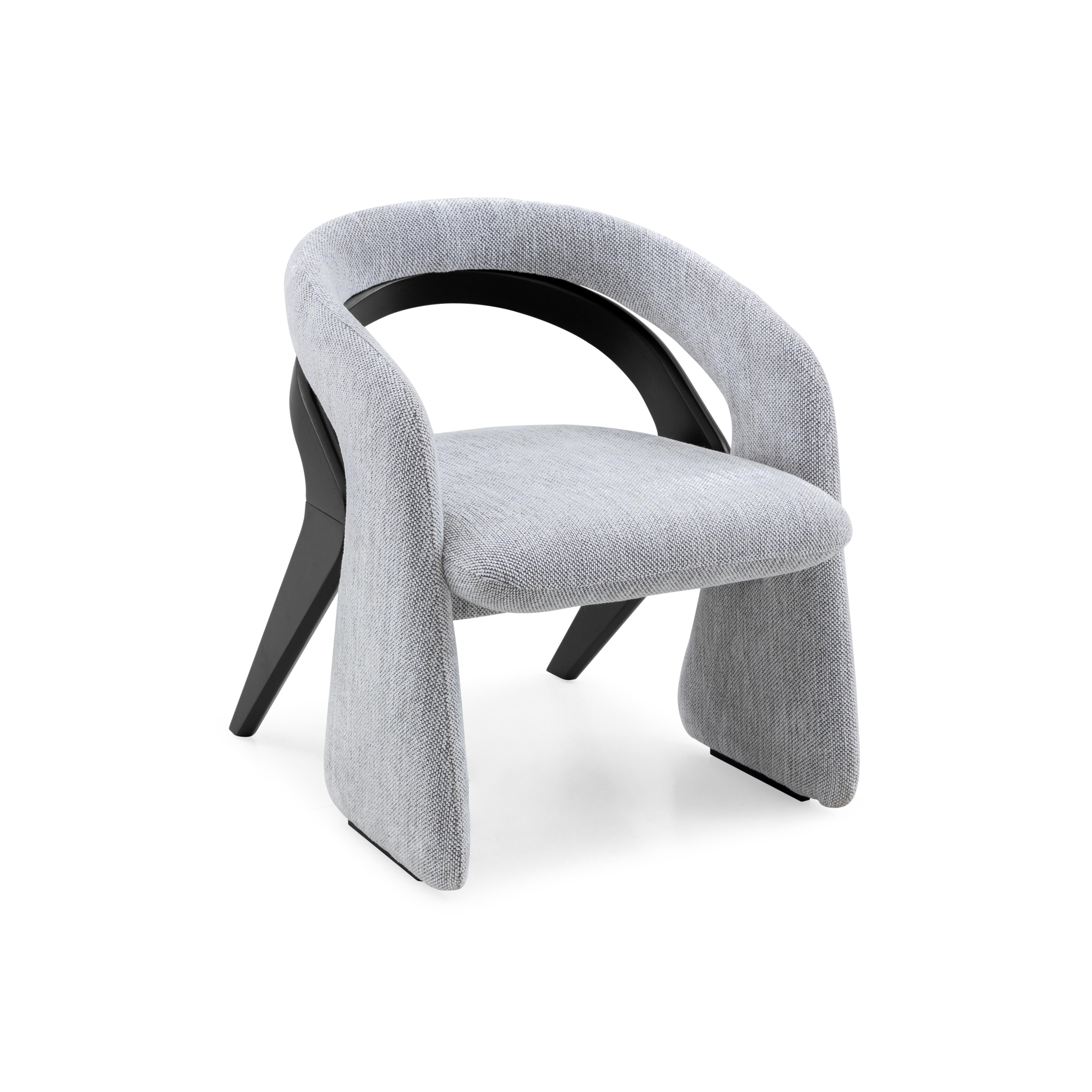 Contemporary Olga Dining Chair in Black Wood Finish and Gray Fabric For Sale