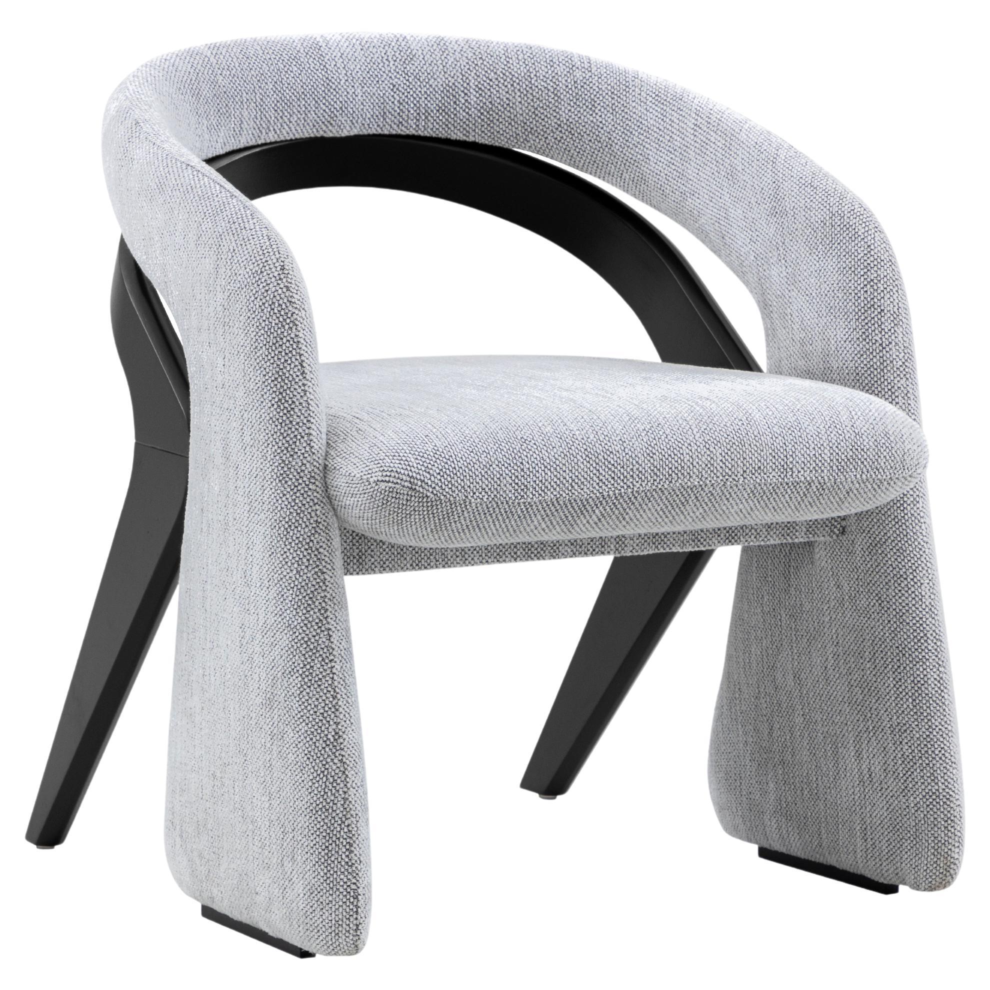 Olga Dining Chair in Black Wood Finish and Gray Fabric For Sale