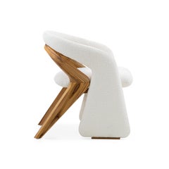 Teak Dining Chair with White Bouclé Upholstery and Open-Back Design – Olga Line