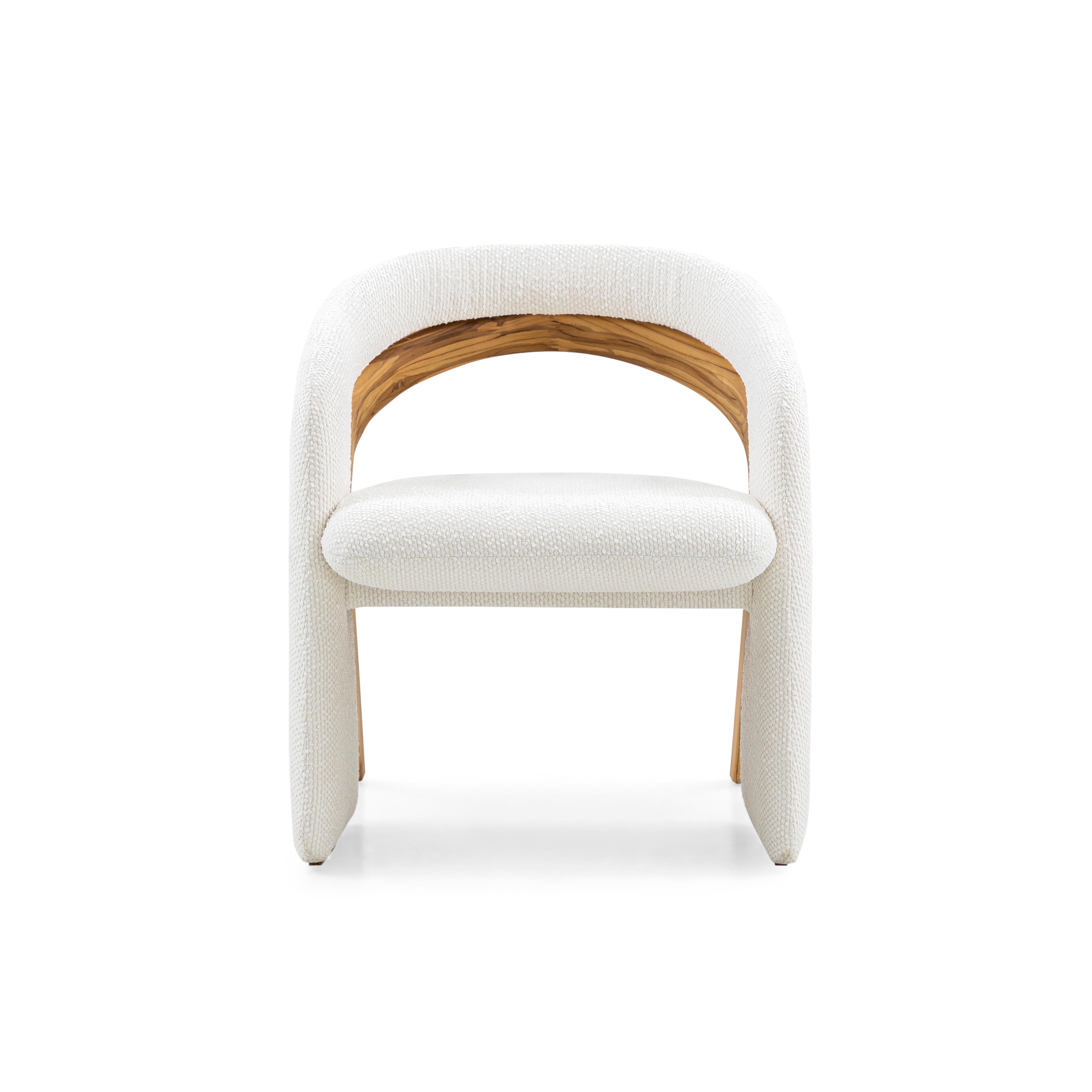 Olga Dining Chair in Teak Wood Finish and White Bouclé In New Condition For Sale In Miami, FL