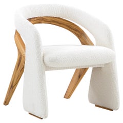 Olga Dining Chair in Teak Wood Finish and White Bouclé