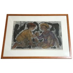"Young Boys" Monotype by California listed Olga Higgins
