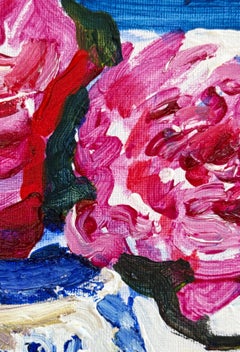 Mattina in Grecia. Peonie. Impressionismo Pittura Fiori Rosa Blu Estate Vibe