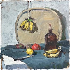 Still Life with Bananas and Pomegranate, Tropical, Bottle, Impressionism, Exotic