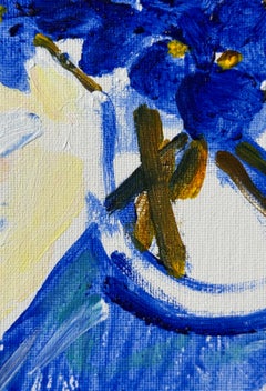 Violette alla luce del pomeriggio, Impressionismo, Estate, Floreale, Impasto, Fiori blu