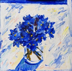 Violette alla luce del pomeriggio, Impressionismo, Estate, Floreale, Impasto, Fiori blu
