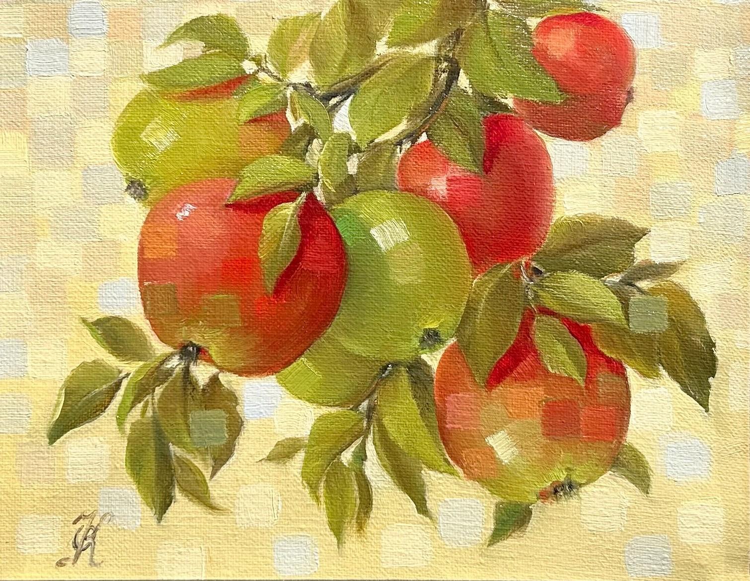 "Festín de manzanas" (2024) de Olga Karpeisky, Pintura al óleo original sobre lino