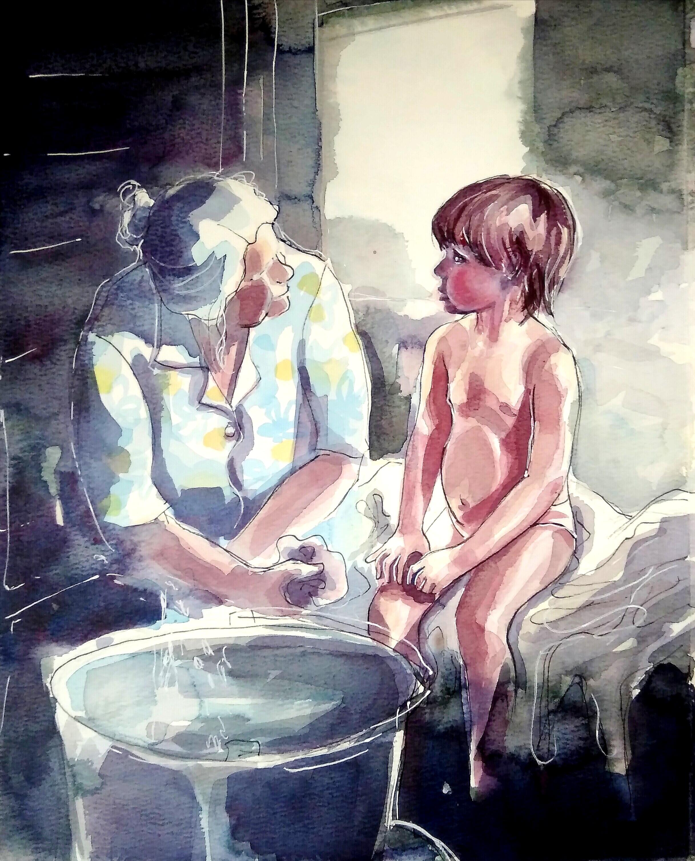 Bathhouse - Painting by Olga Kasatkina