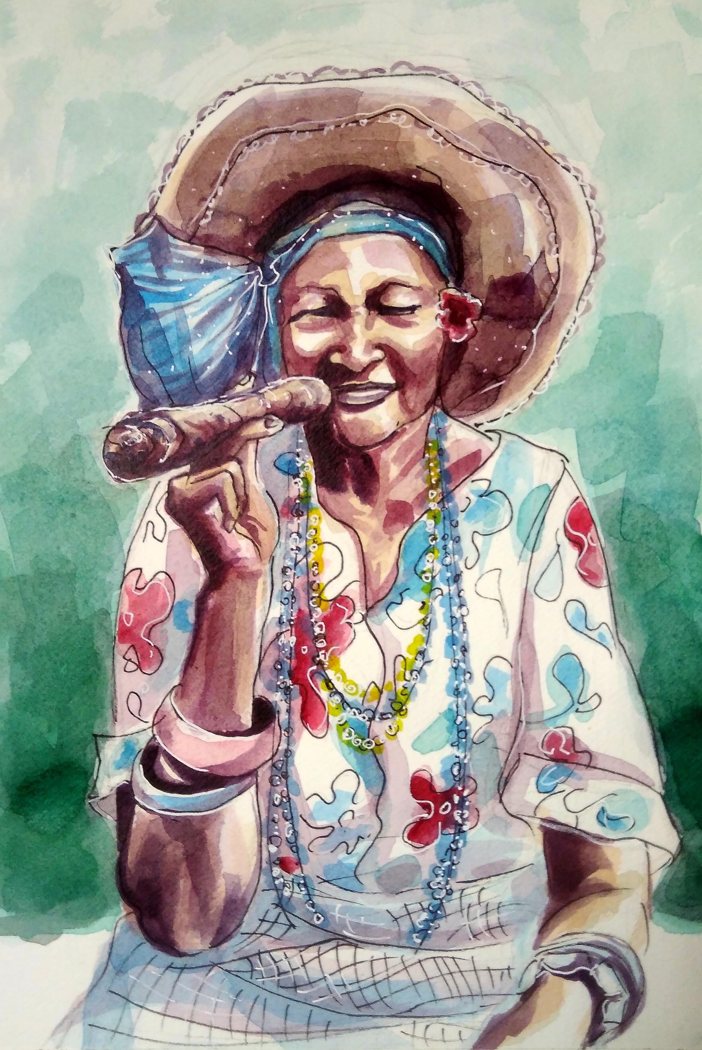 Olga Kasatkina Portrait Painting - Cuban with a cigar