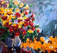 Autunno - Pittura ad olio di paesaggio Rosso Verde Marrone Blu Bianco Rosa Viola