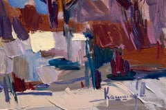 Herbstlandschaft – Ölgemälde in Rot, Grün, Braun, Blau, Weiß, Rosa und Lila