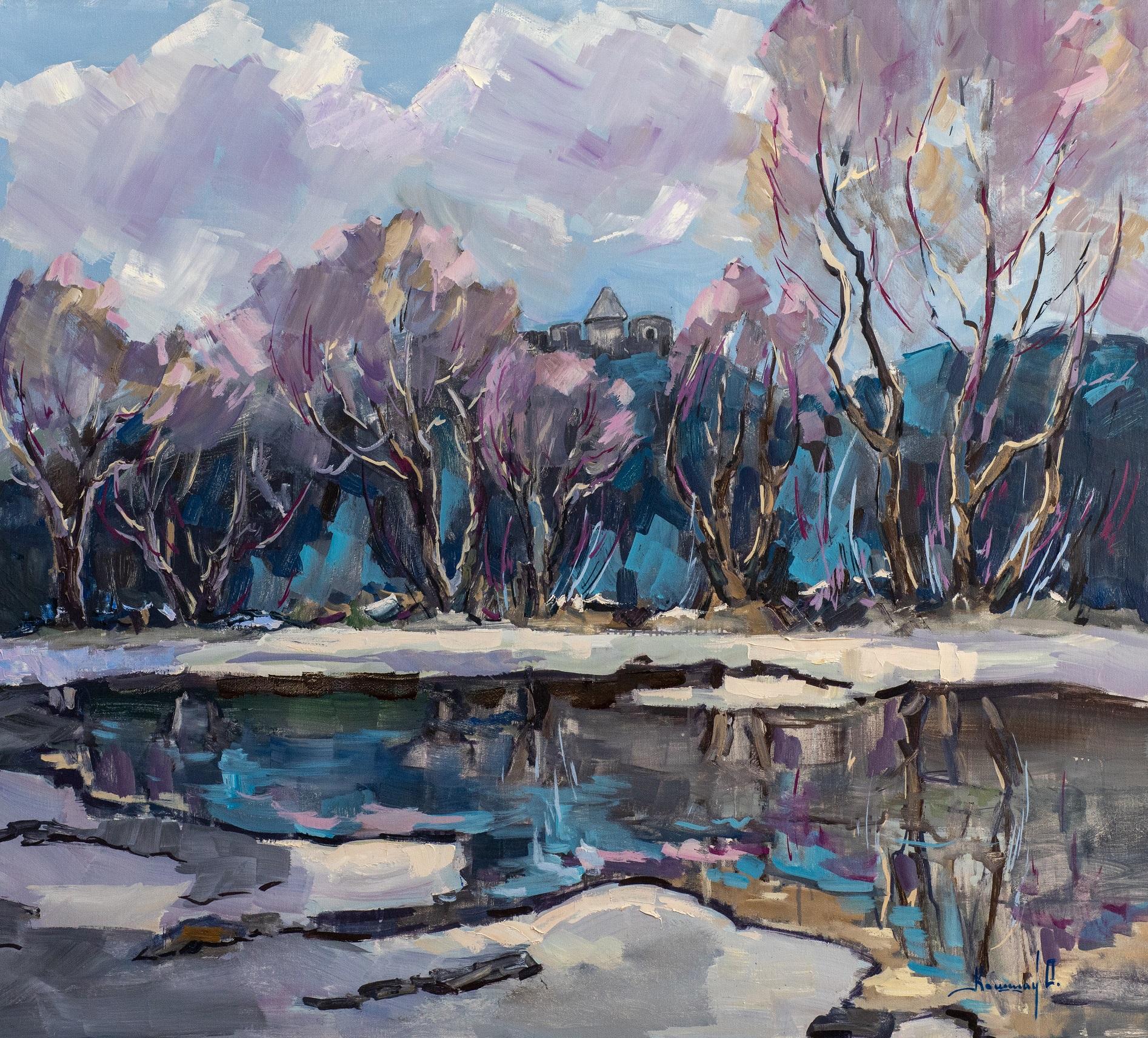 Olga Kashshay Autumn Landscape Oil Painting Red Green Brown Blue