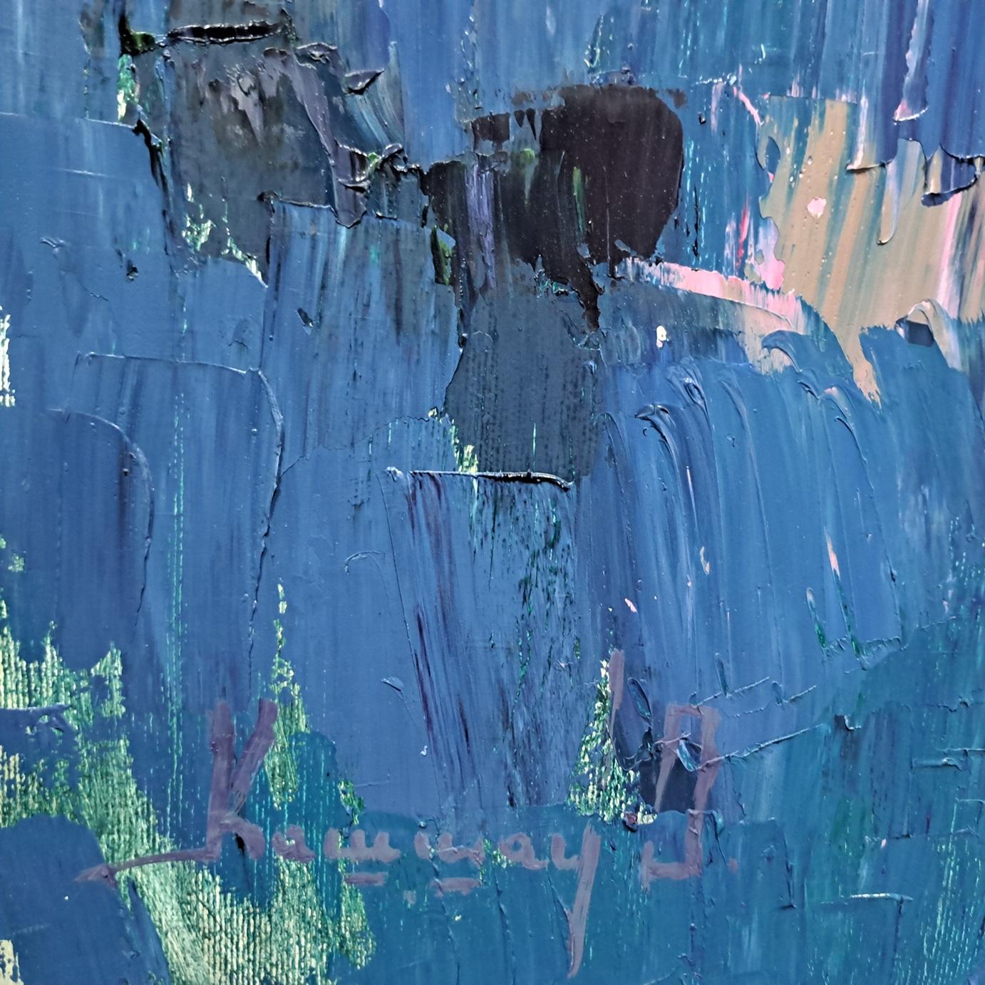 Natura morta - Pittura a olio Rosso Verde Marrone Blu Bianco Rosa Viola - Painting Moderno di Olga Kashshay
