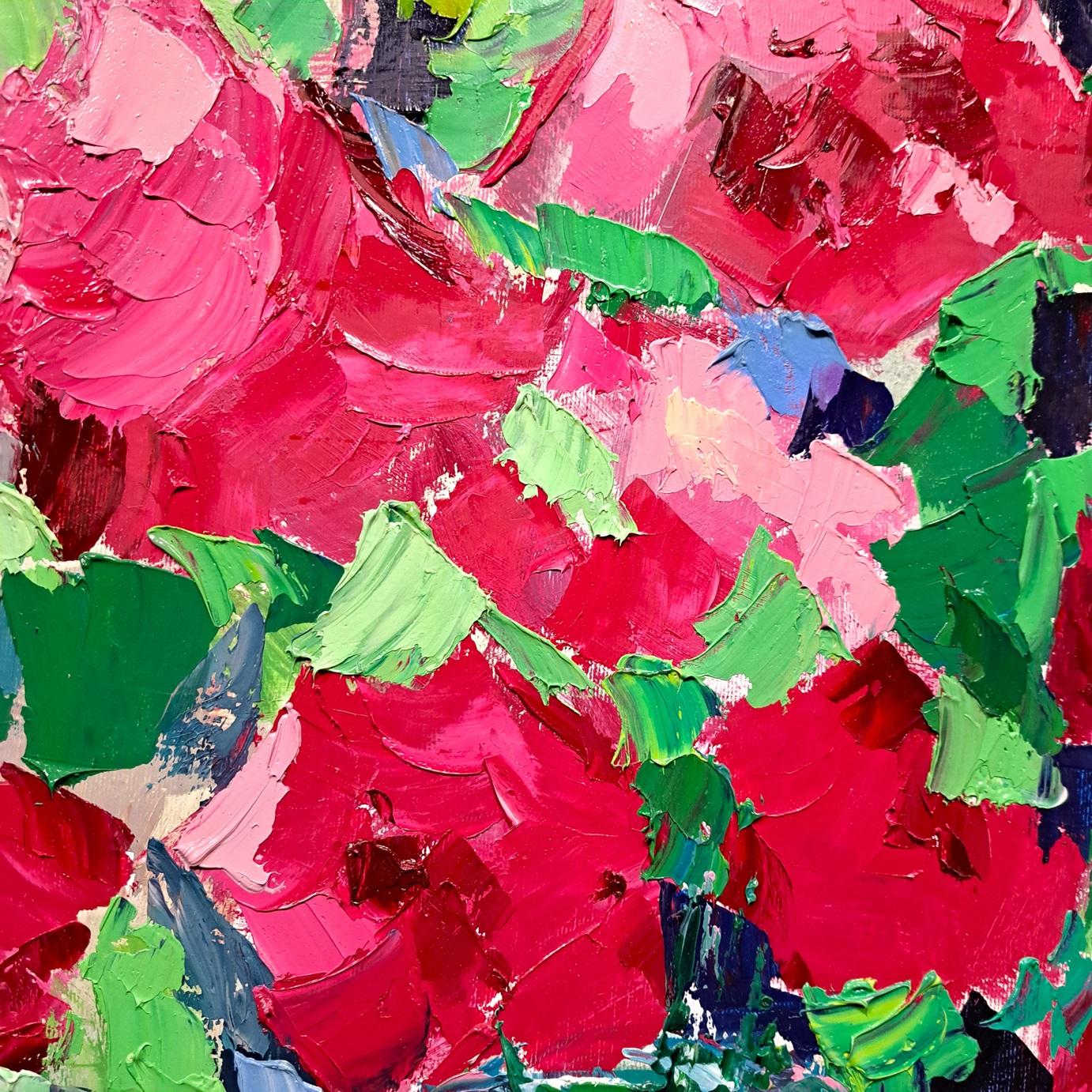 Natura morta - Pittura a olio Rosso Verde Marrone Blu Bianco Rosa Viola - Still-Life Painting Nero di Olga Kashshay