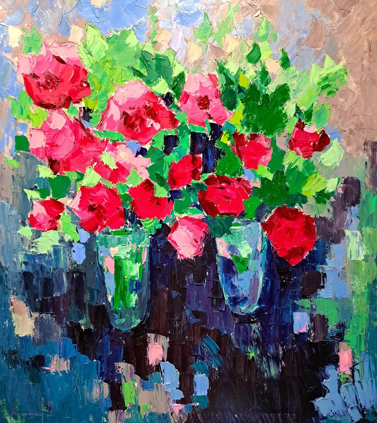 Olga Kashshay Still-Life Painting -  Still Life - Oil Painting Red Green Brown Blue White Pink Purple