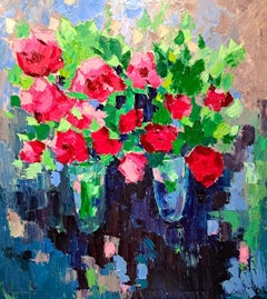  Still Life - Oil Painting Red Green Brown Blue White Pink Purple