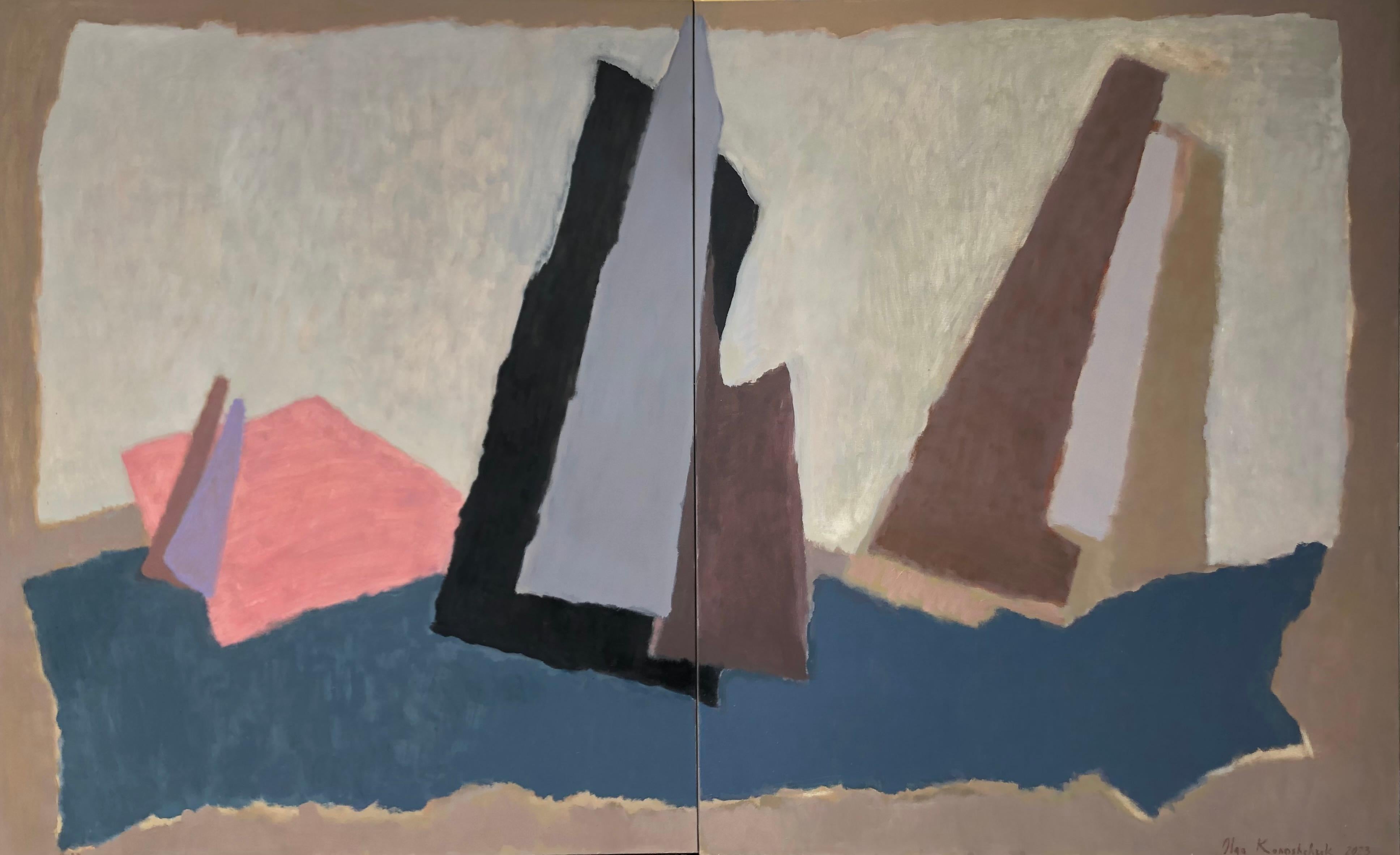 Regatta". Silhouette II" (Diptychon), Originalgemälde, Öl, zeitgenössisch