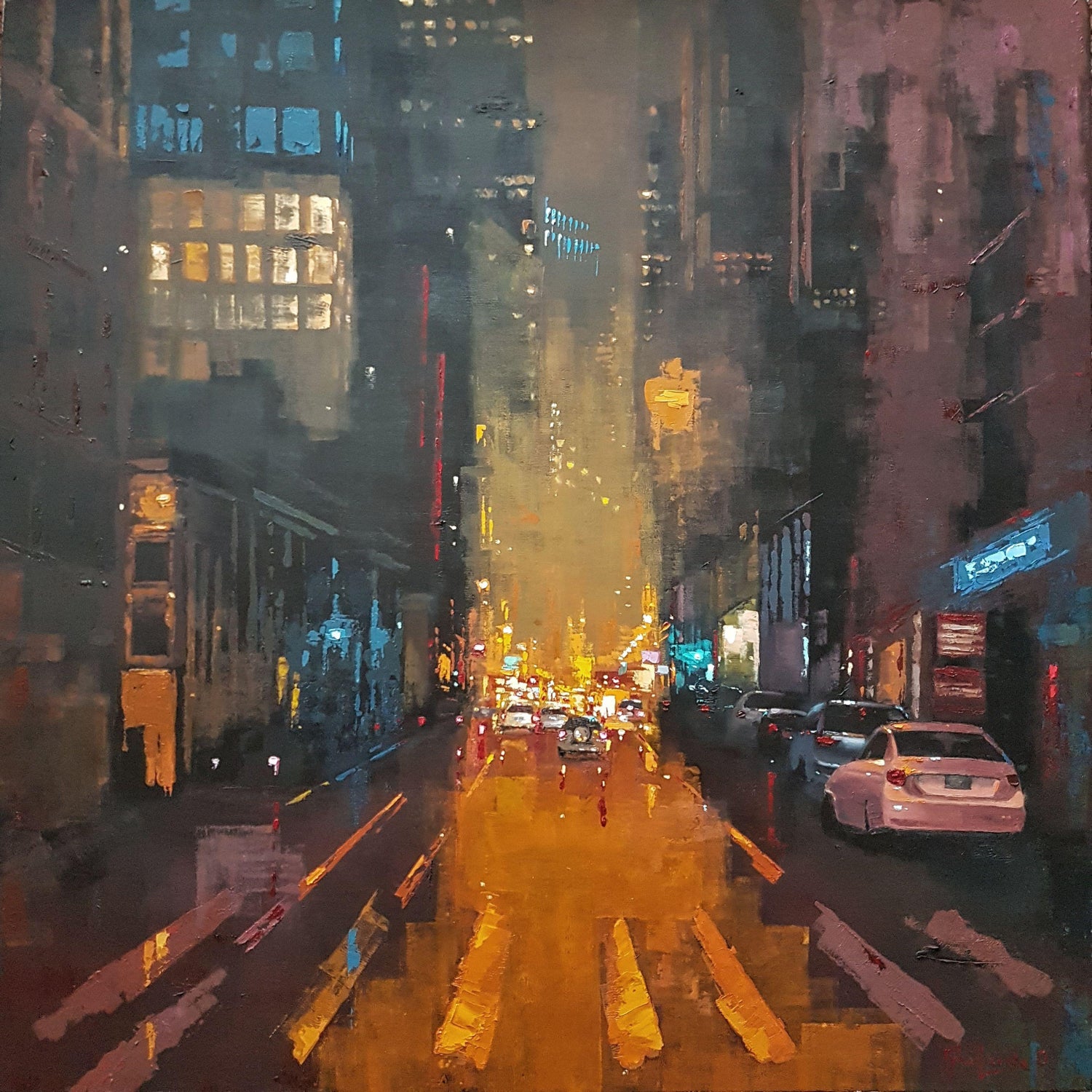 Olga Mihailicenko - In The Light Of The Night, Painting, Oil on MDF Panel  For Sale at 1stDibs