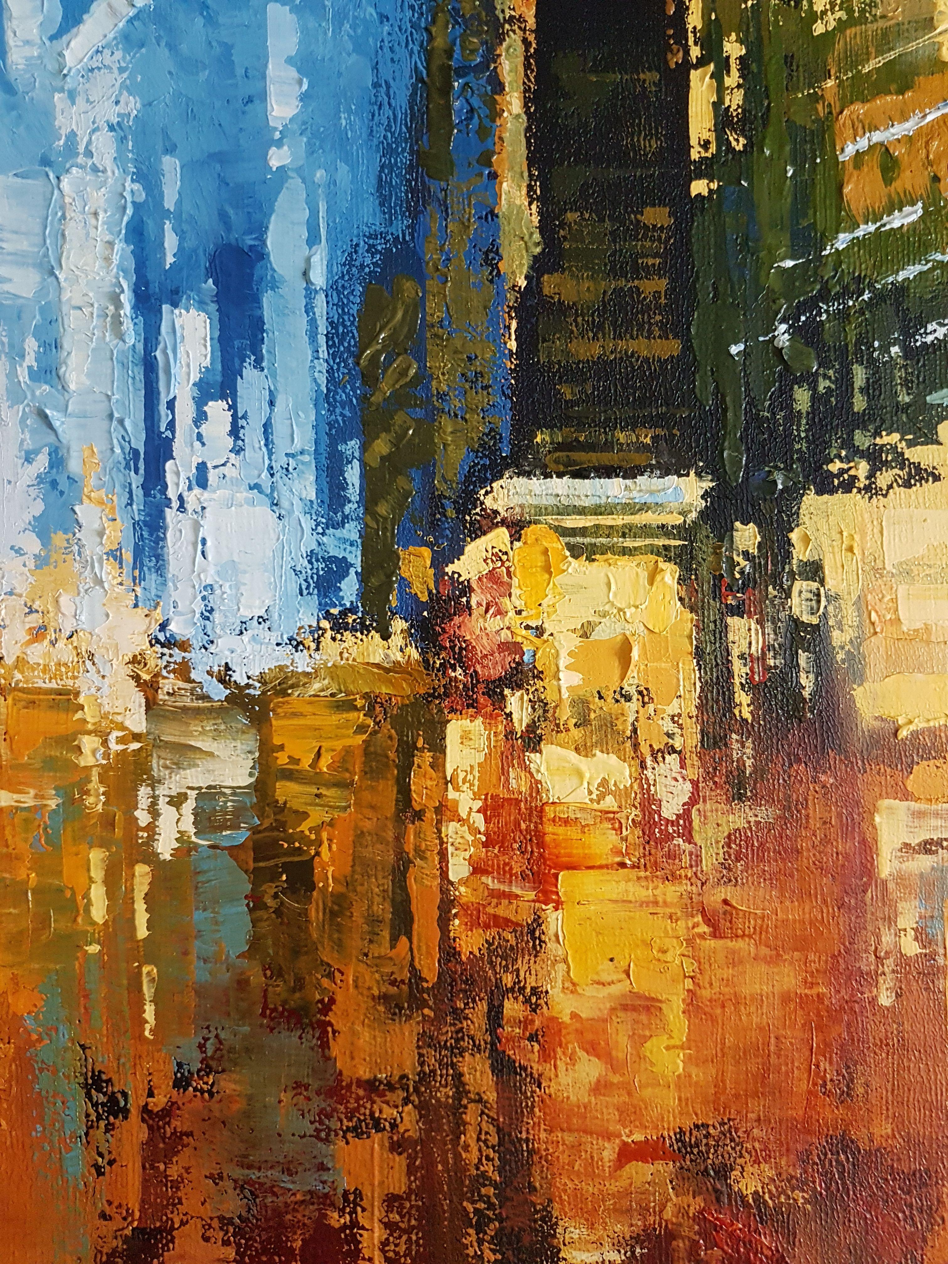 75x60x1.5 cm. Un travail unique en son genre. Signé au recto et au verso. Vendu avec un certificat d'authenticité. Peint sur toile avec des couleurs à l'huile professionnelles de la plus haute qualité. Vendu avec un simple cadre en bois noir fait à