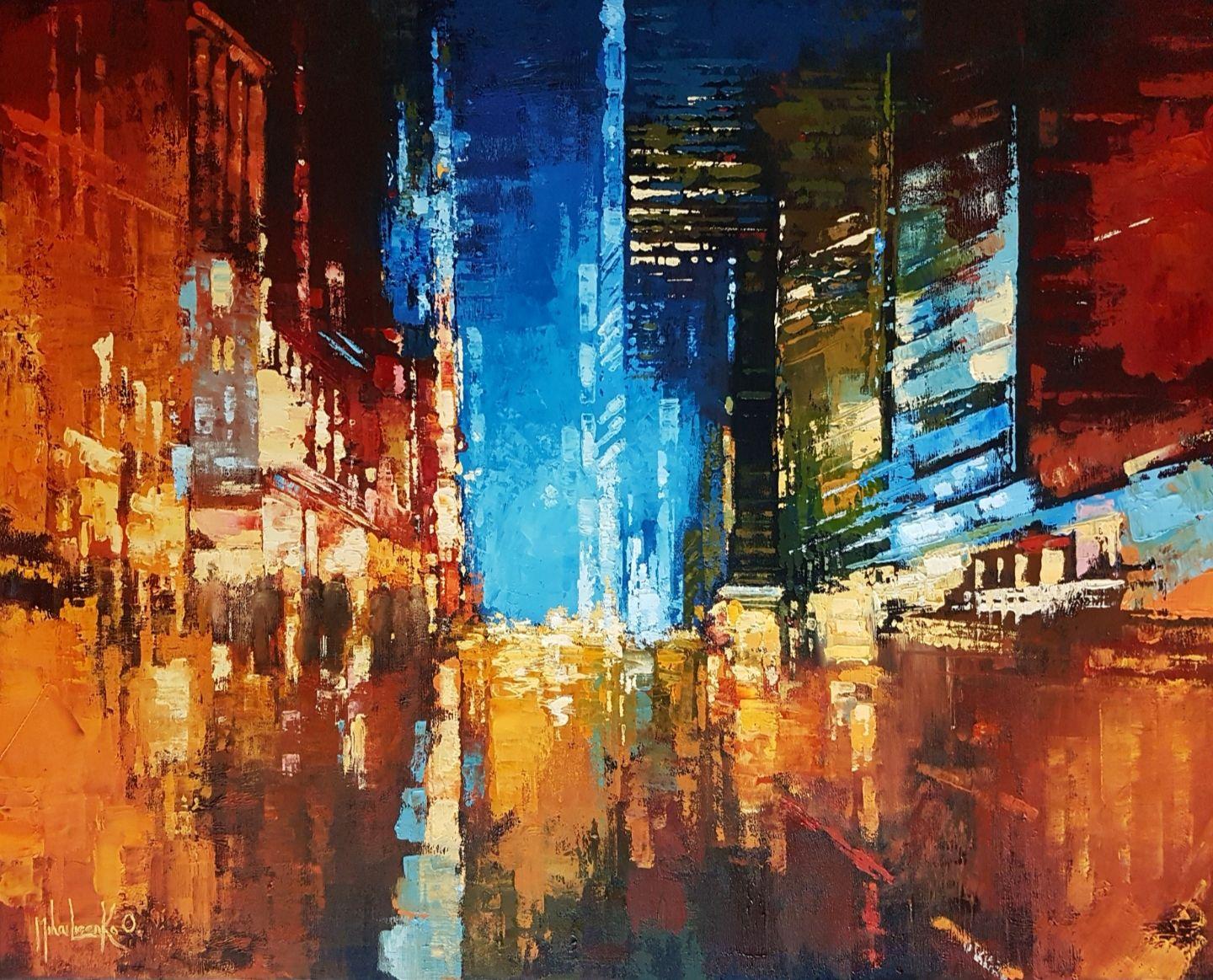 Lights urbaines, peinture, huile sur toile - Painting de Olga Mihailicenko