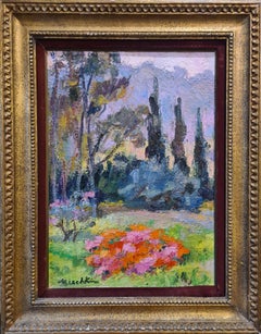 Les Rhododendrons, scène de jardin française colorée du milieu du 20e siècle