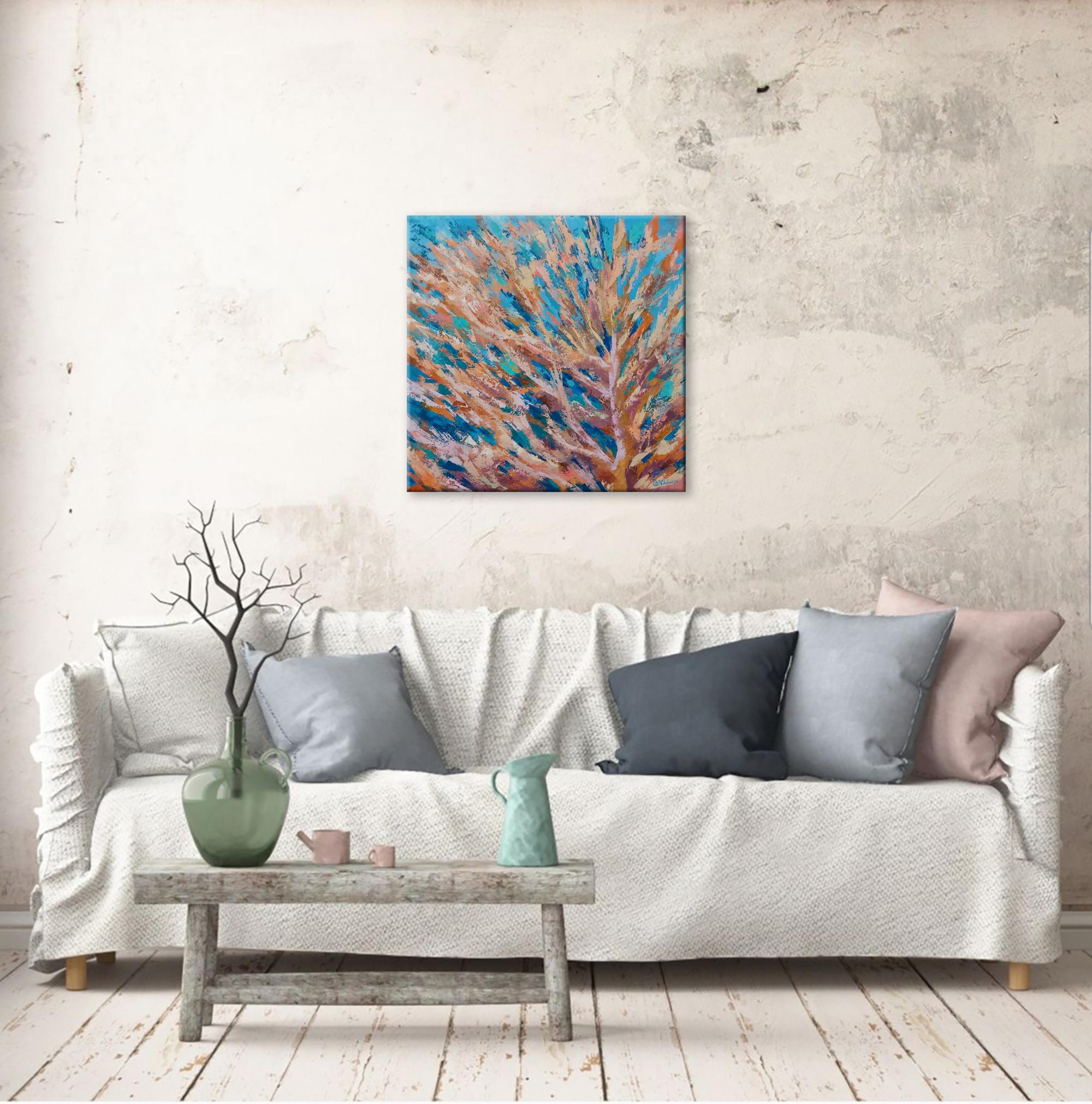 Soft Pink Coral Ocean Art  - Abstract Impressionist Painting by Olga Nikitina