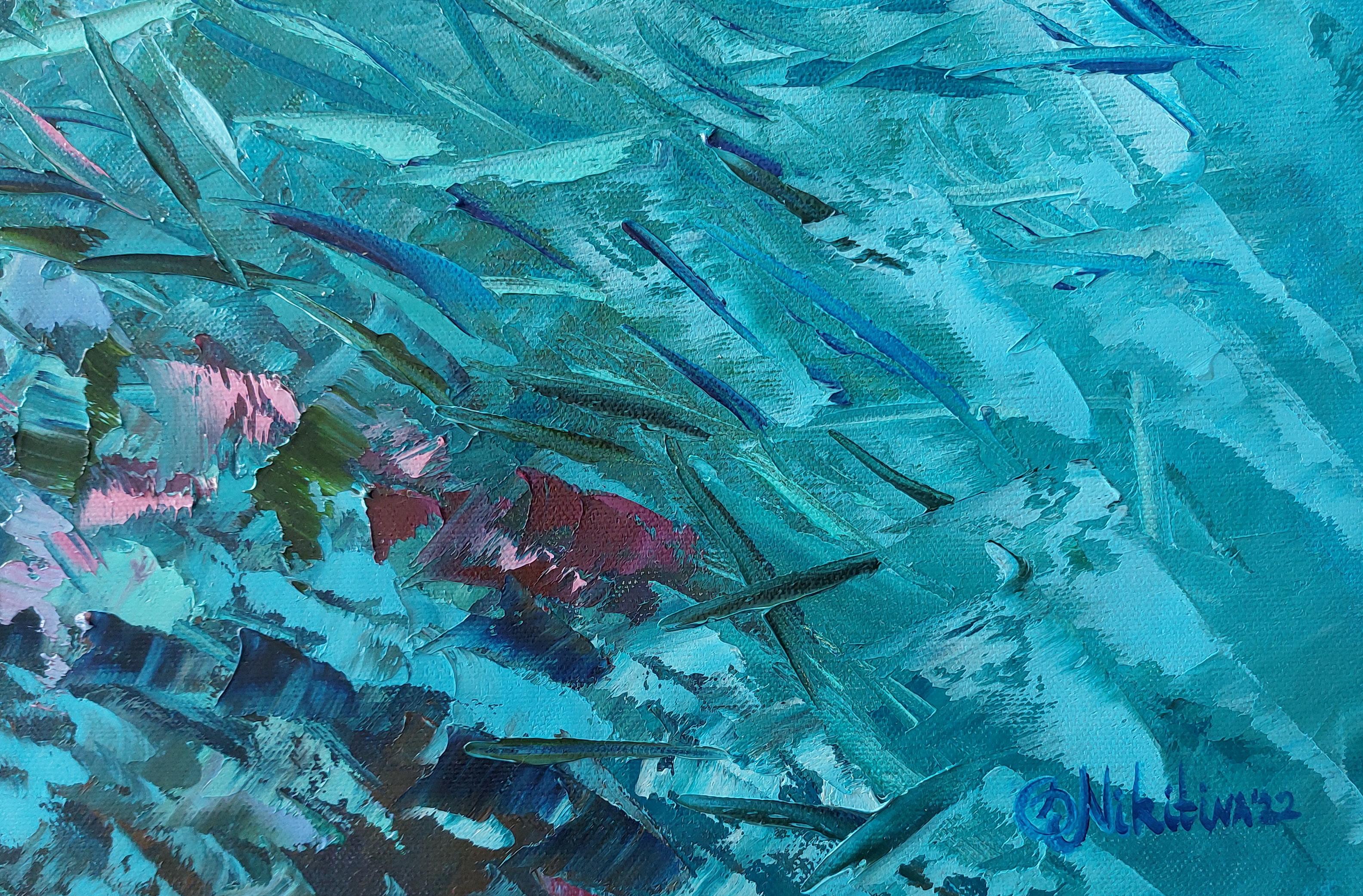 Peces Abstractos Arte Oceánico Pintura Arrecife de Coral  - Painting Impresionista abstracto de Olga Nikitina