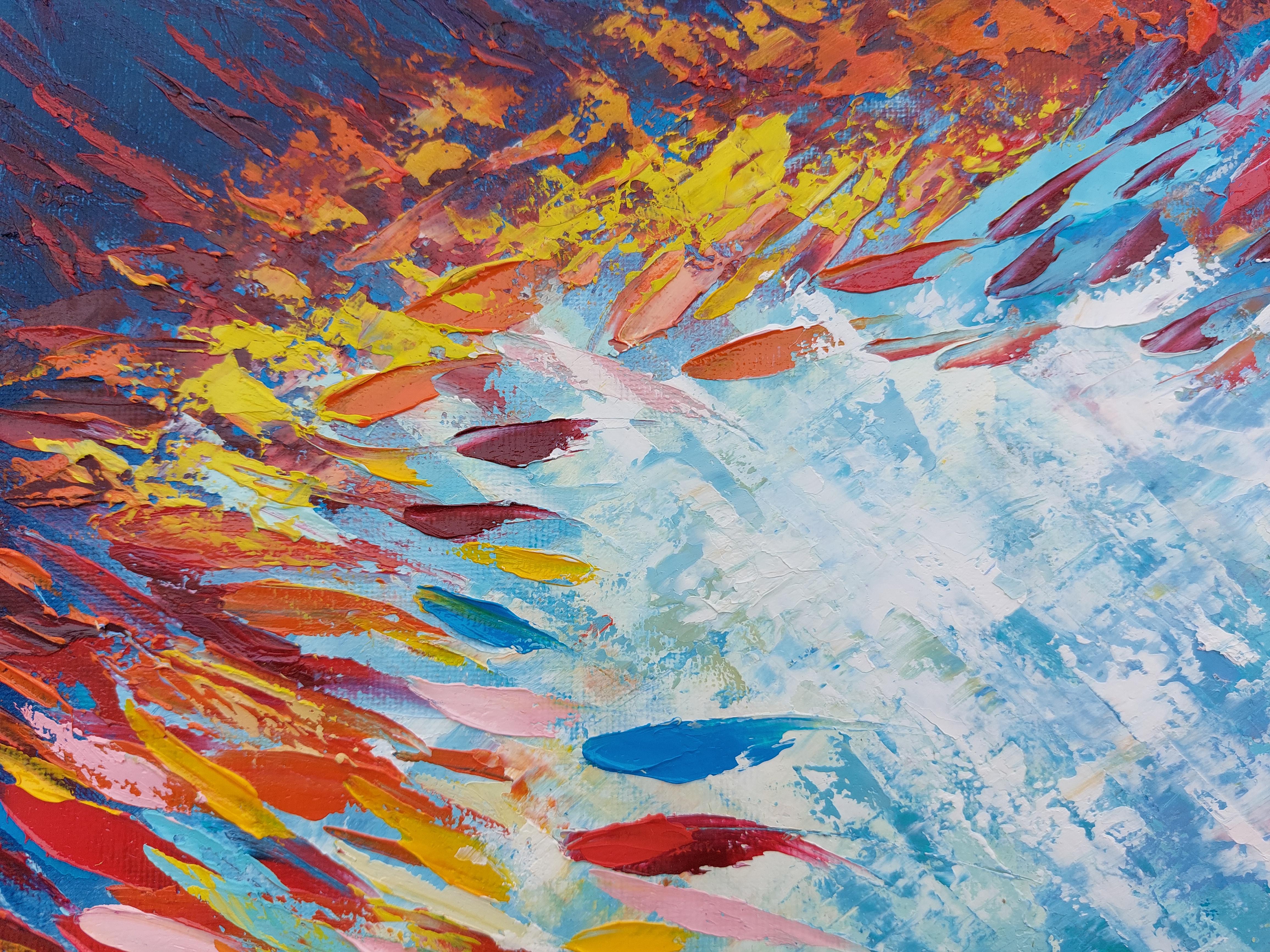 Pesce astratto in acqua solare Pittura ad Impasto - Painting di Olga Nikitina