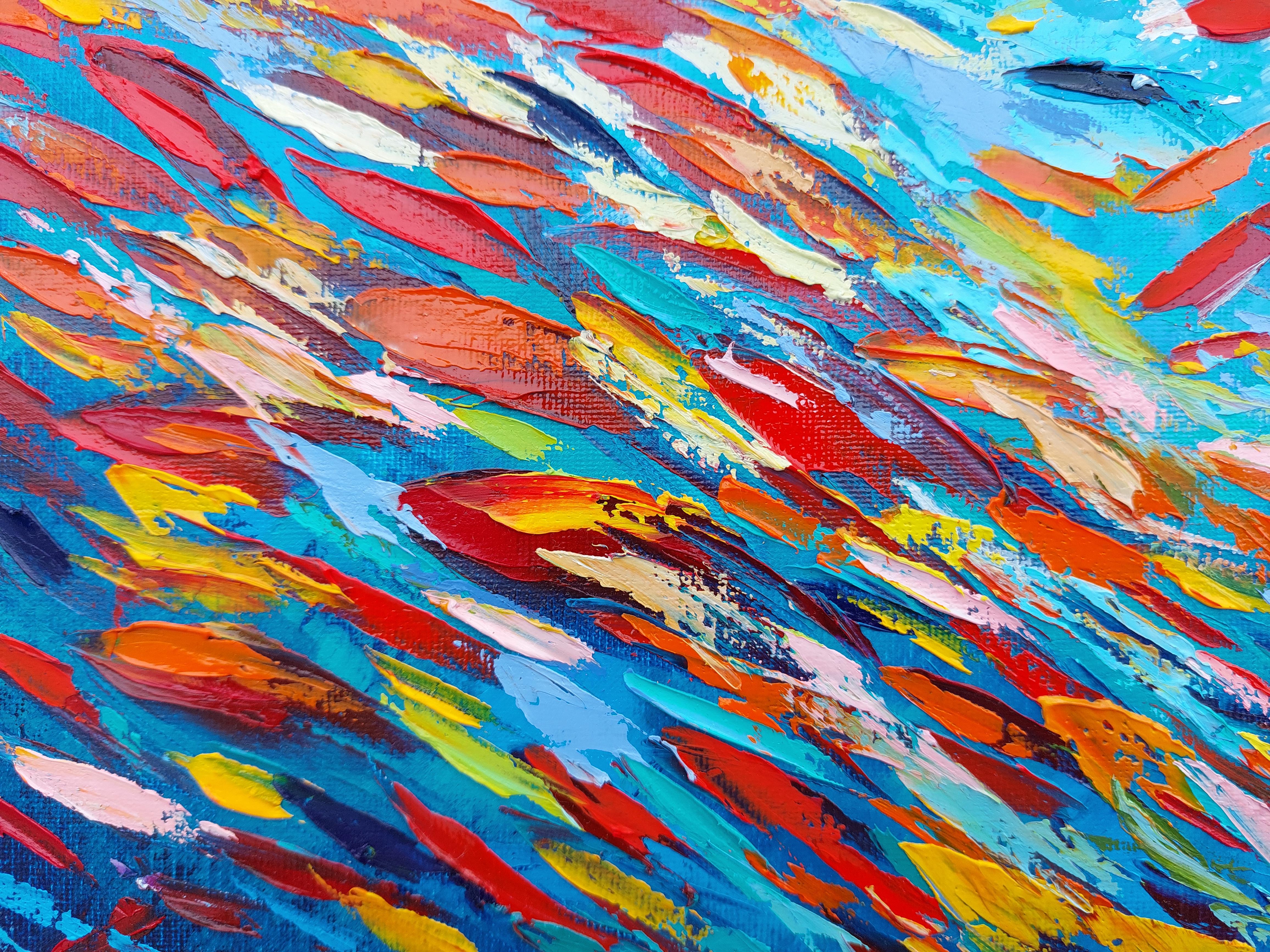 Pesce astratto in acqua solare Pittura ad Impasto - Painting Espressionismo astratto di Olga Nikitina