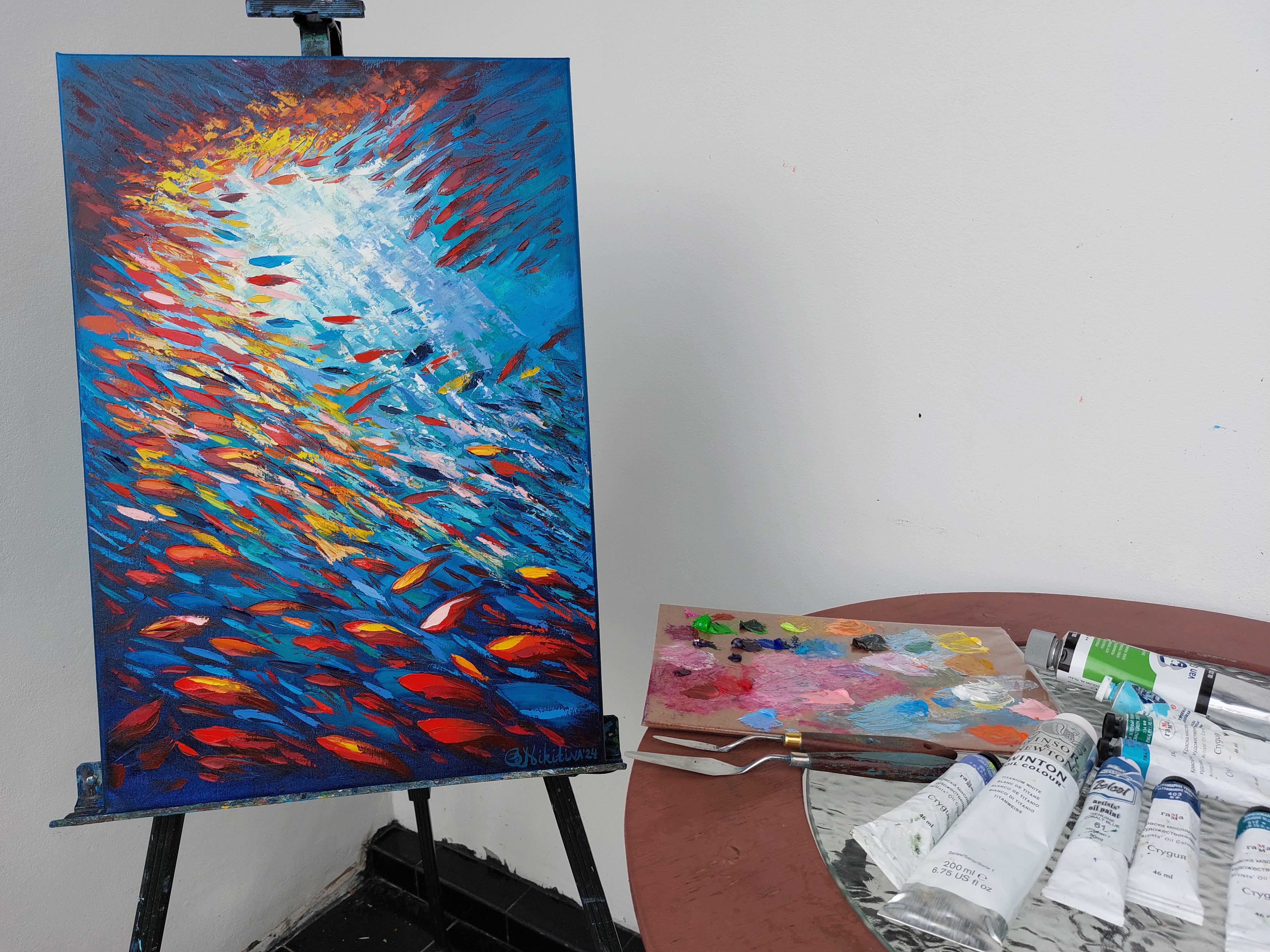 Pesce astratto in acqua solare Pittura ad Impasto 1
