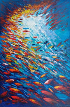 Pesce astratto in acqua solare Pittura ad Impasto