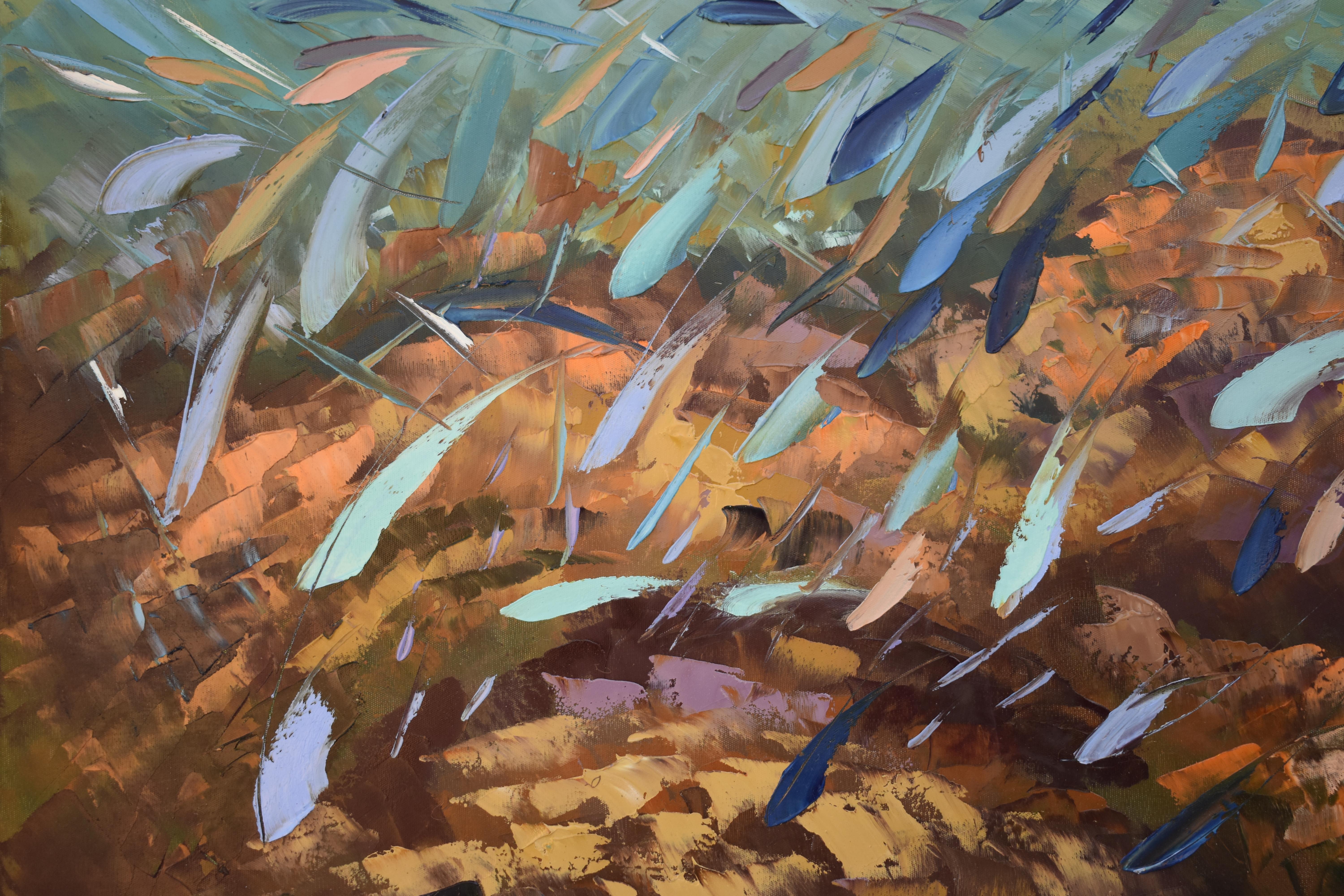Pittura astratta di pesce Pittura della barriera corallina Impasto di pittura Tavolozza a coltello Arte - Painting di Olga Nikitina
