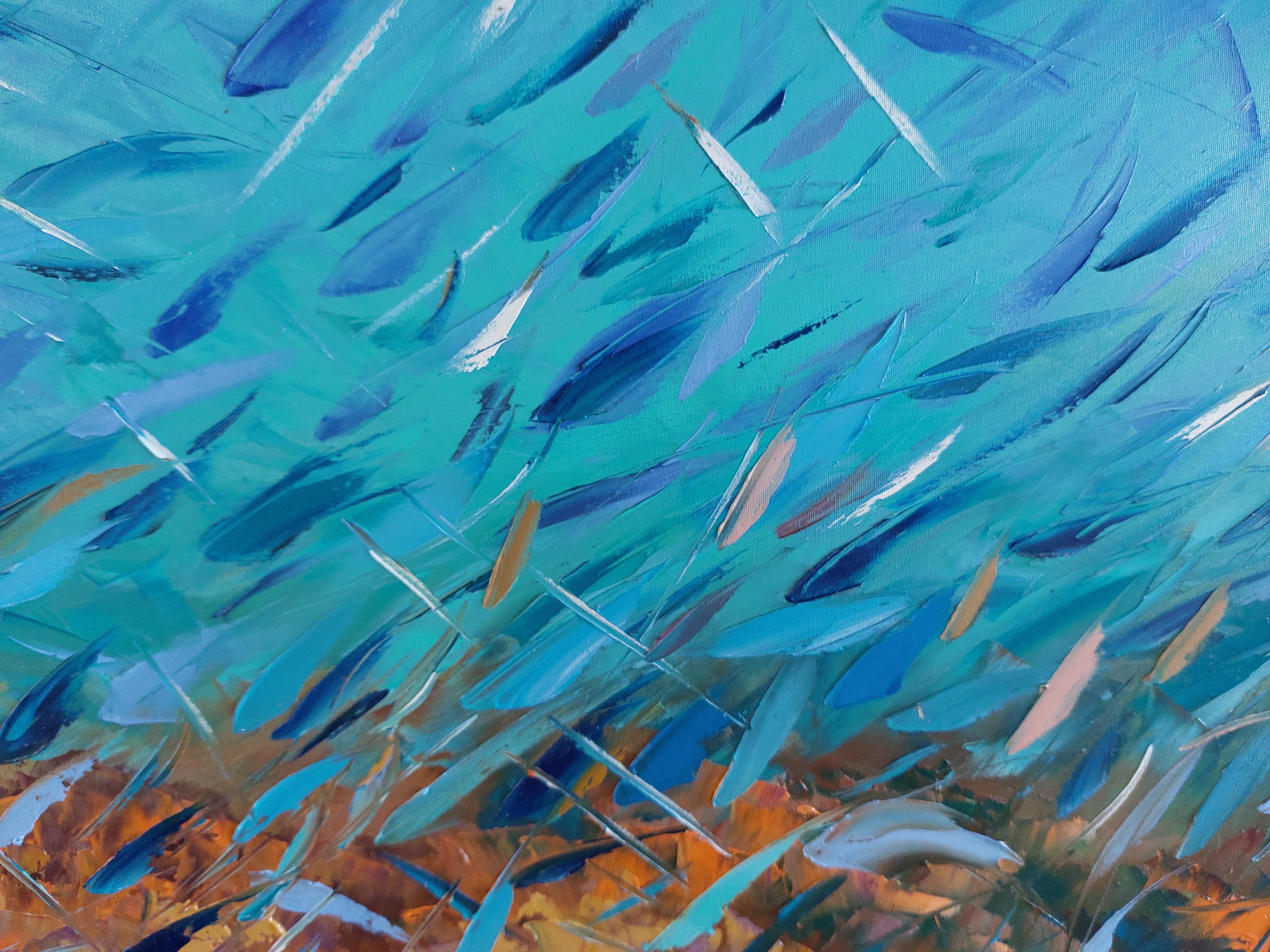 Pittura astratta di pesce Pittura della barriera corallina Impasto di pittura Tavolozza a coltello Arte in vendita 1