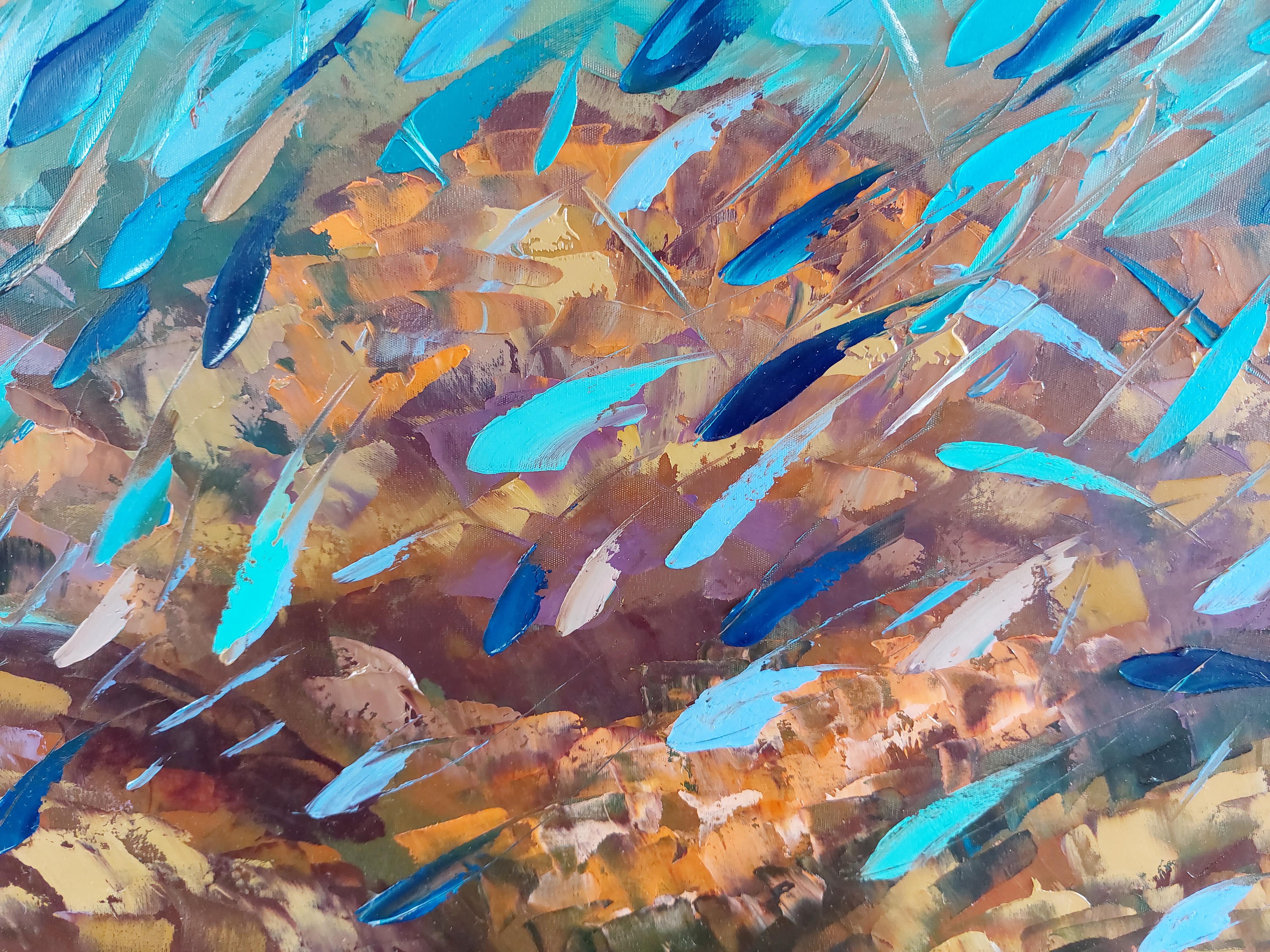 Pittura astratta di pesce Pittura della barriera corallina Impasto di pittura Tavolozza a coltello Arte in vendita 2