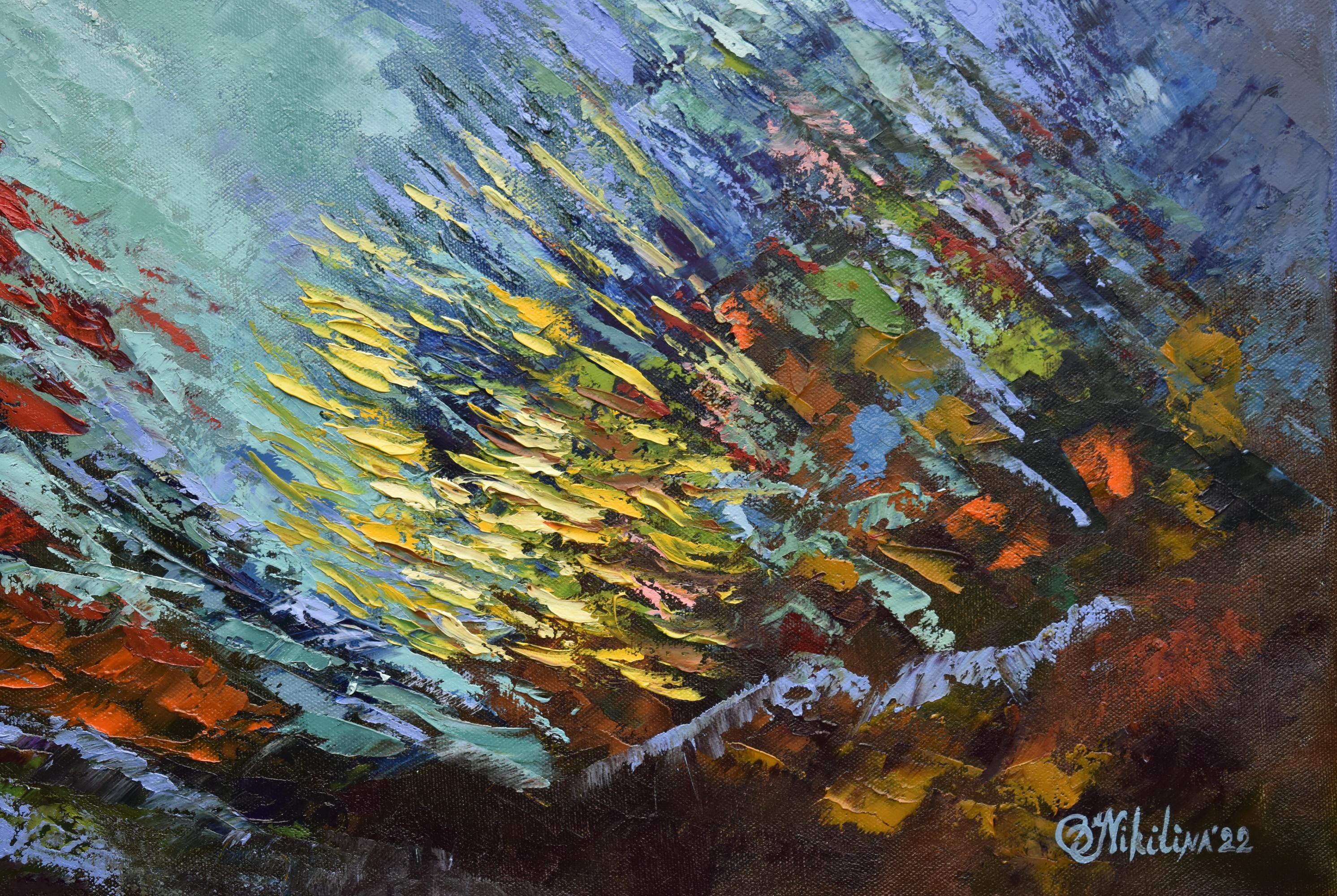 Korallen-Reef-Gemälde unter Wasser, Hawaii, Kunst Ozean – Painting von Olga Nikitina