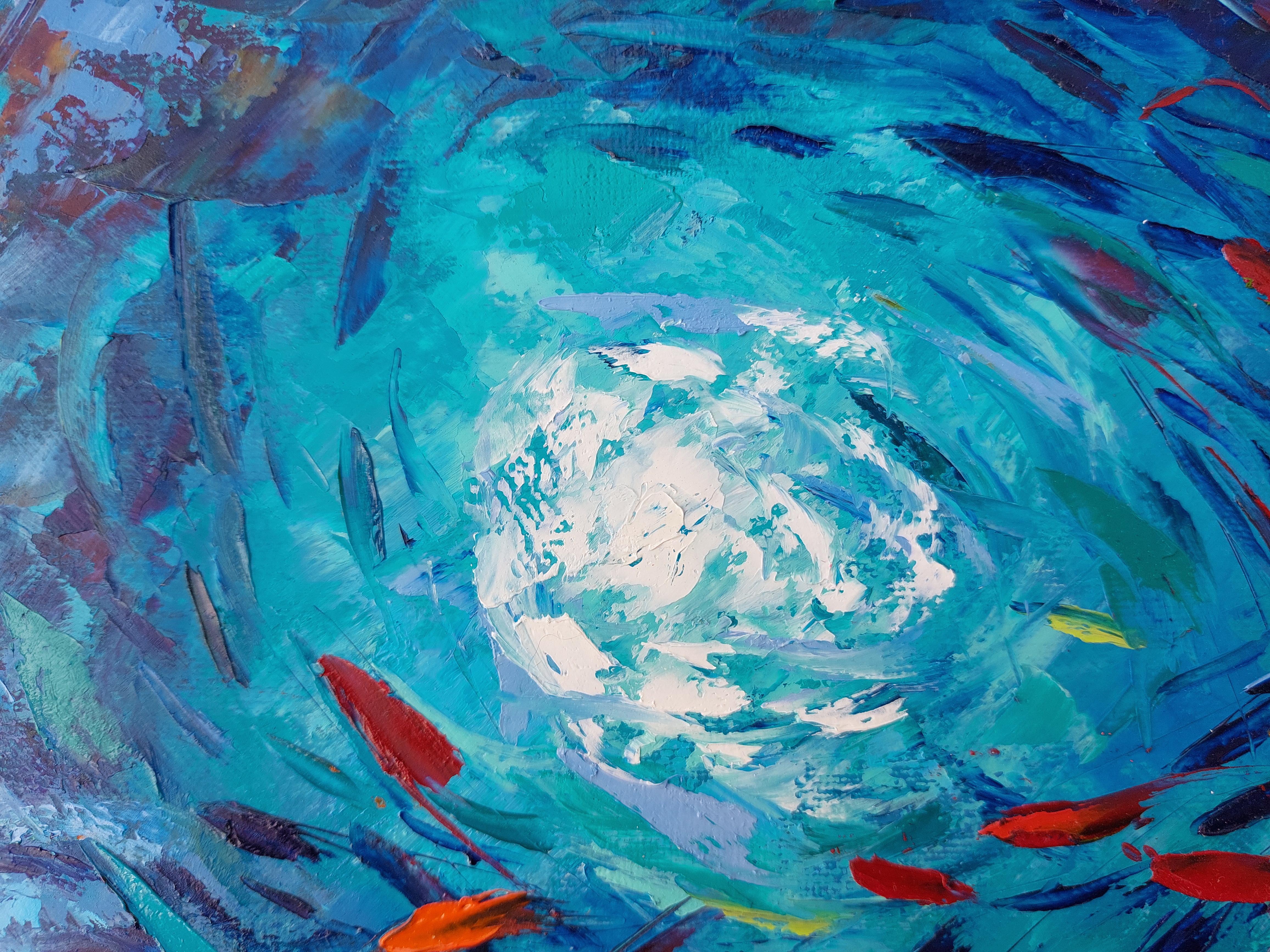 Pintura Submarina Abstracta Pez Arrecife de Coral Arte de Pared Original Impasto - Painting Expresionismo abstracto de Olga Nikitina