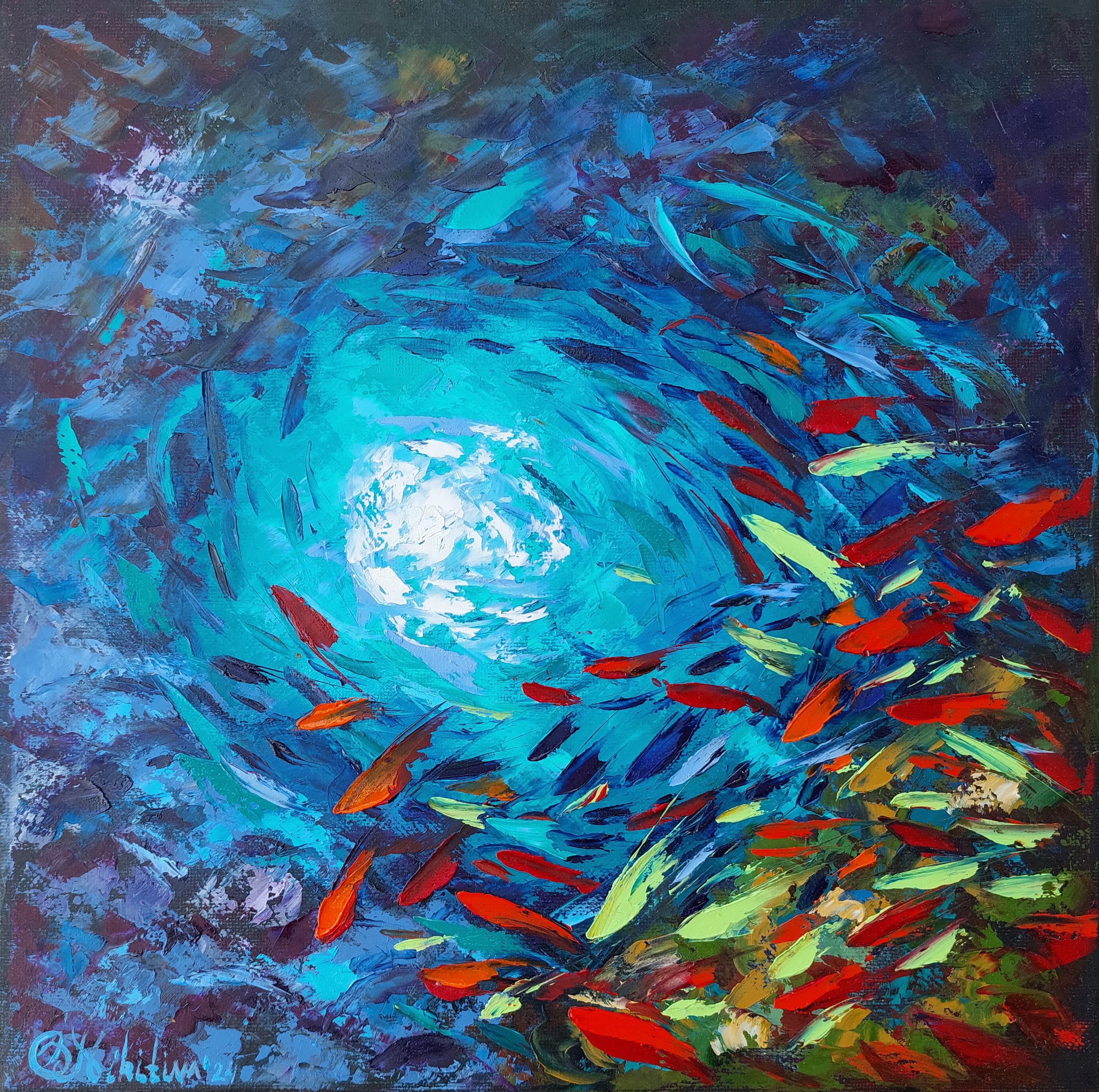 Pittura astratta subacquea Pesce barriera corallina Arte da parete originale Impasto