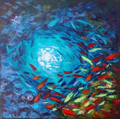 Pittura astratta subacquea Pesce barriera corallina Arte da parete originale Impasto