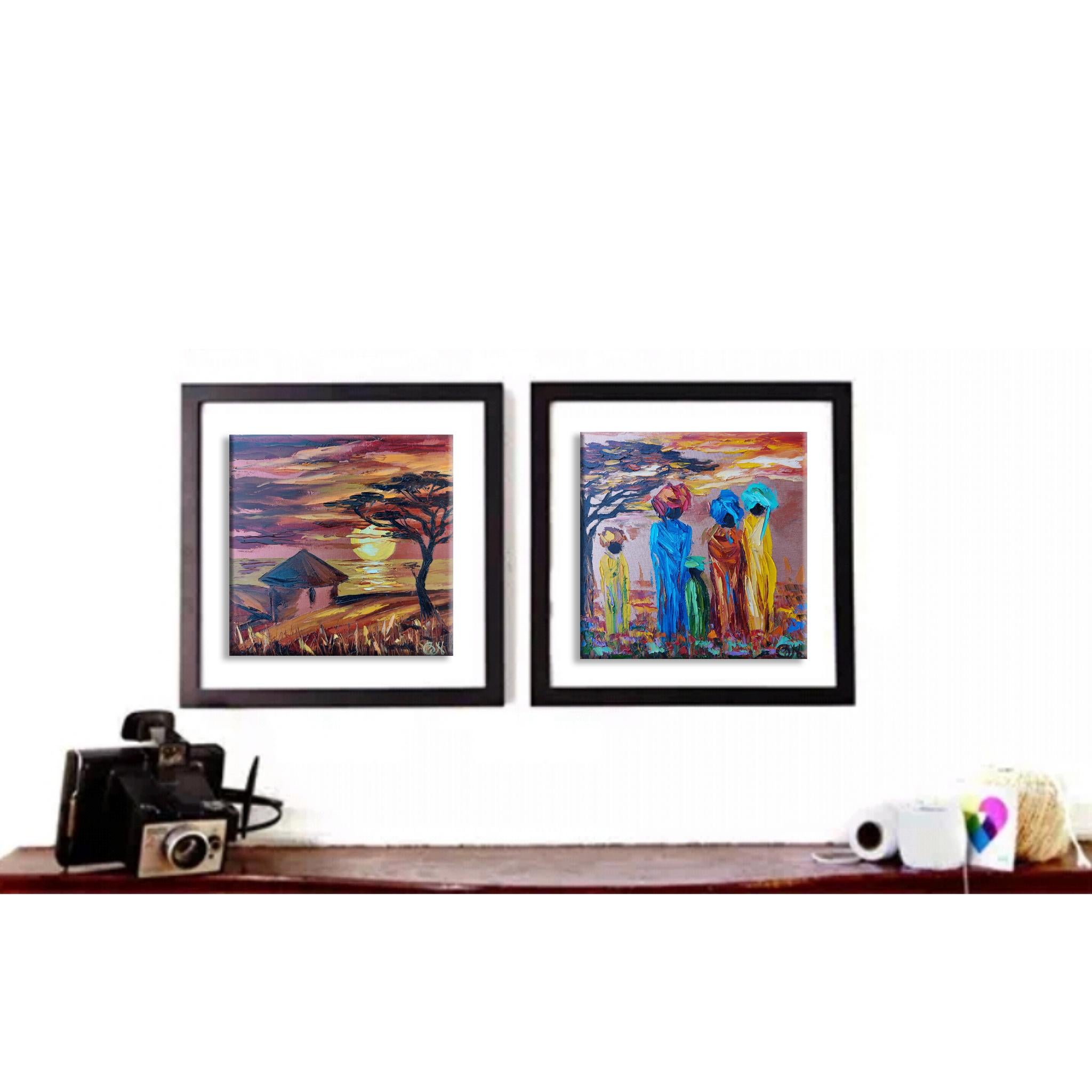 Pintura Aldea Africana Paisaje Africano Arte Original - Painting Realista de Olga Nikitina