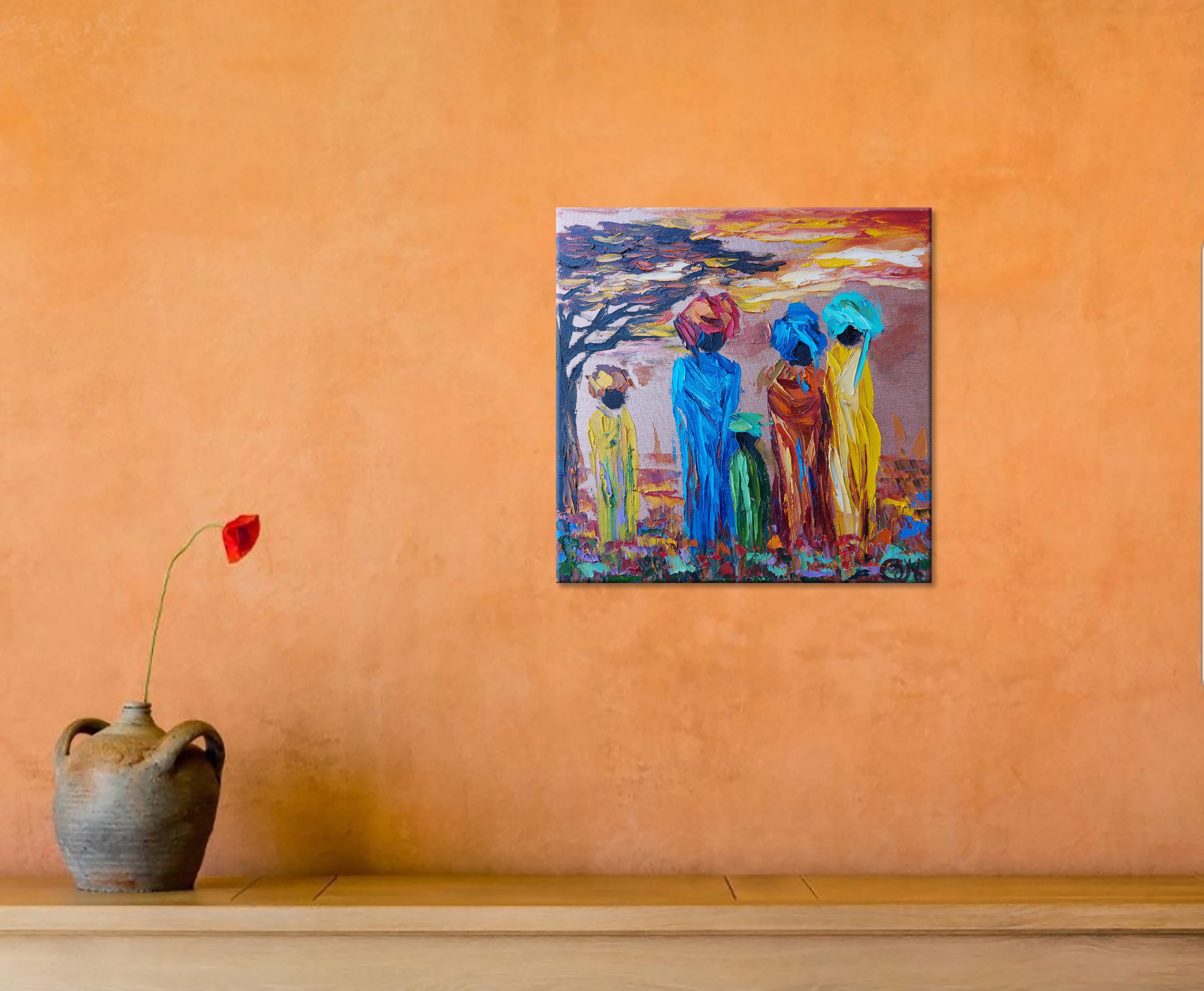 Pintura Aldea Africana Paisaje Africano Arte Original 1