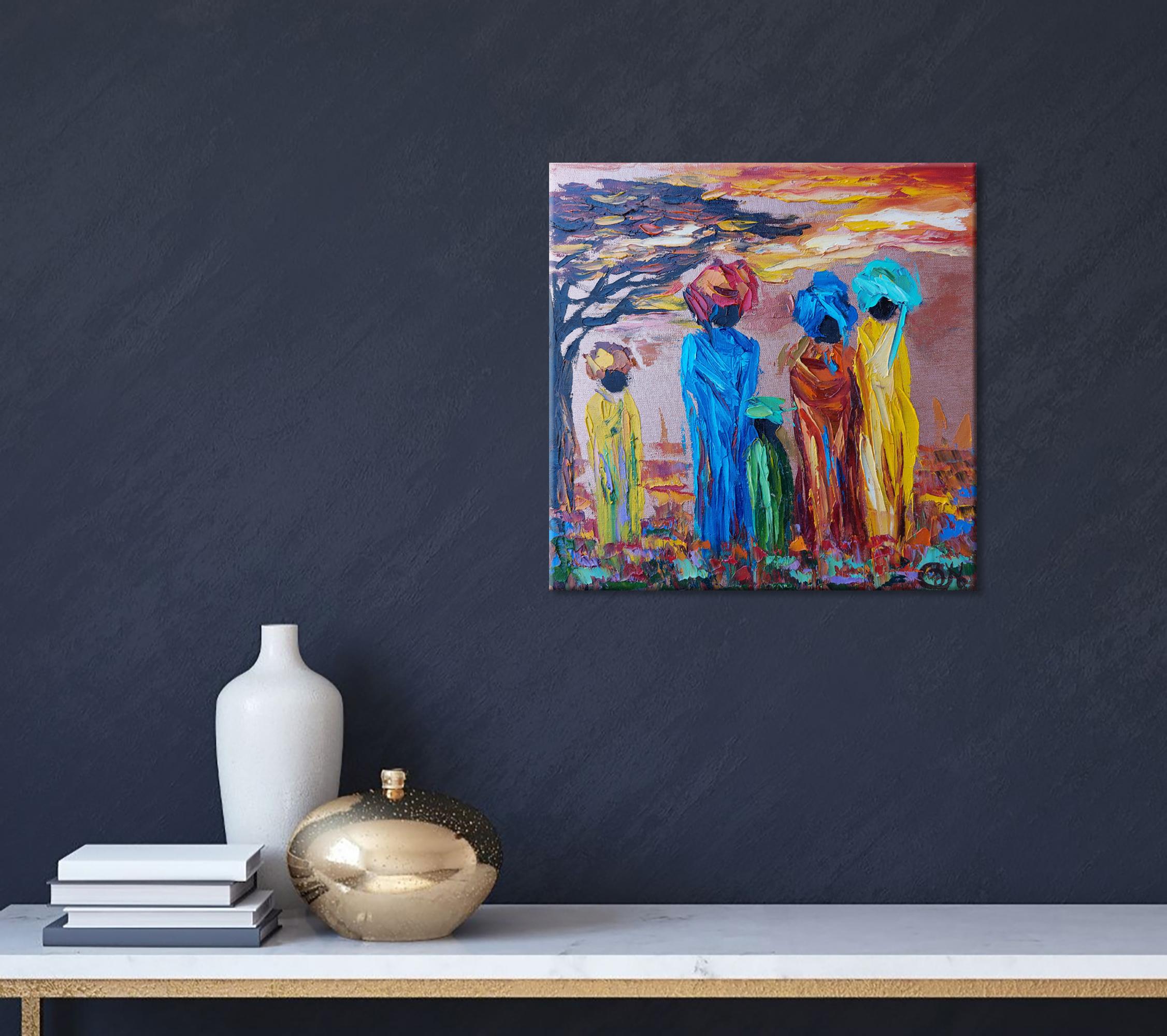 Pintura Aldea Africana Paisaje Africano Arte Original 2